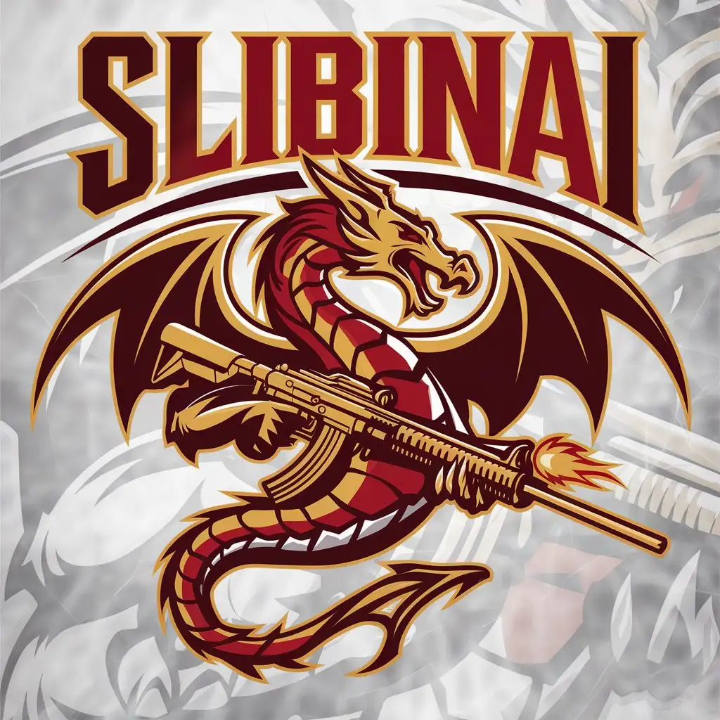 LOGO Design for SLIBINAI Stylized Dragon with Wings and Long Automatic Gun