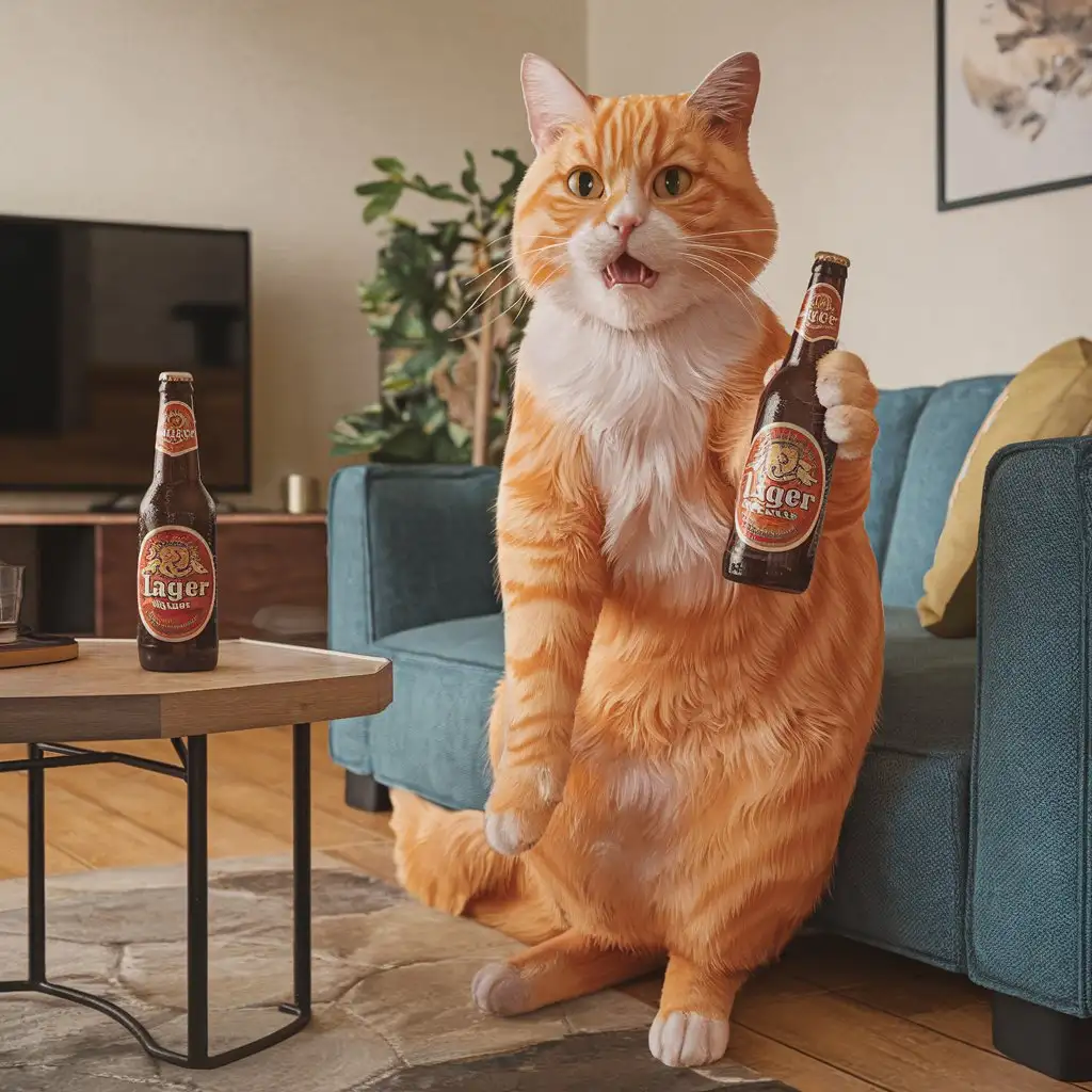 Angry-Drunk-Orange-Cat-Enjoying-Beer-on-Sofa-Watching-TV