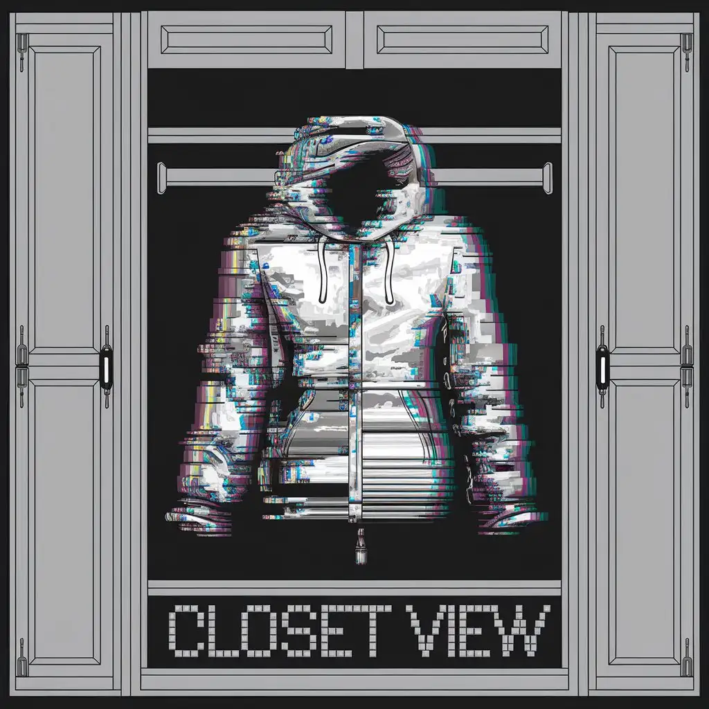 LOGO Design for Closet View Stylish Glitched Clothing Inside a Wardrobe with Complex Design