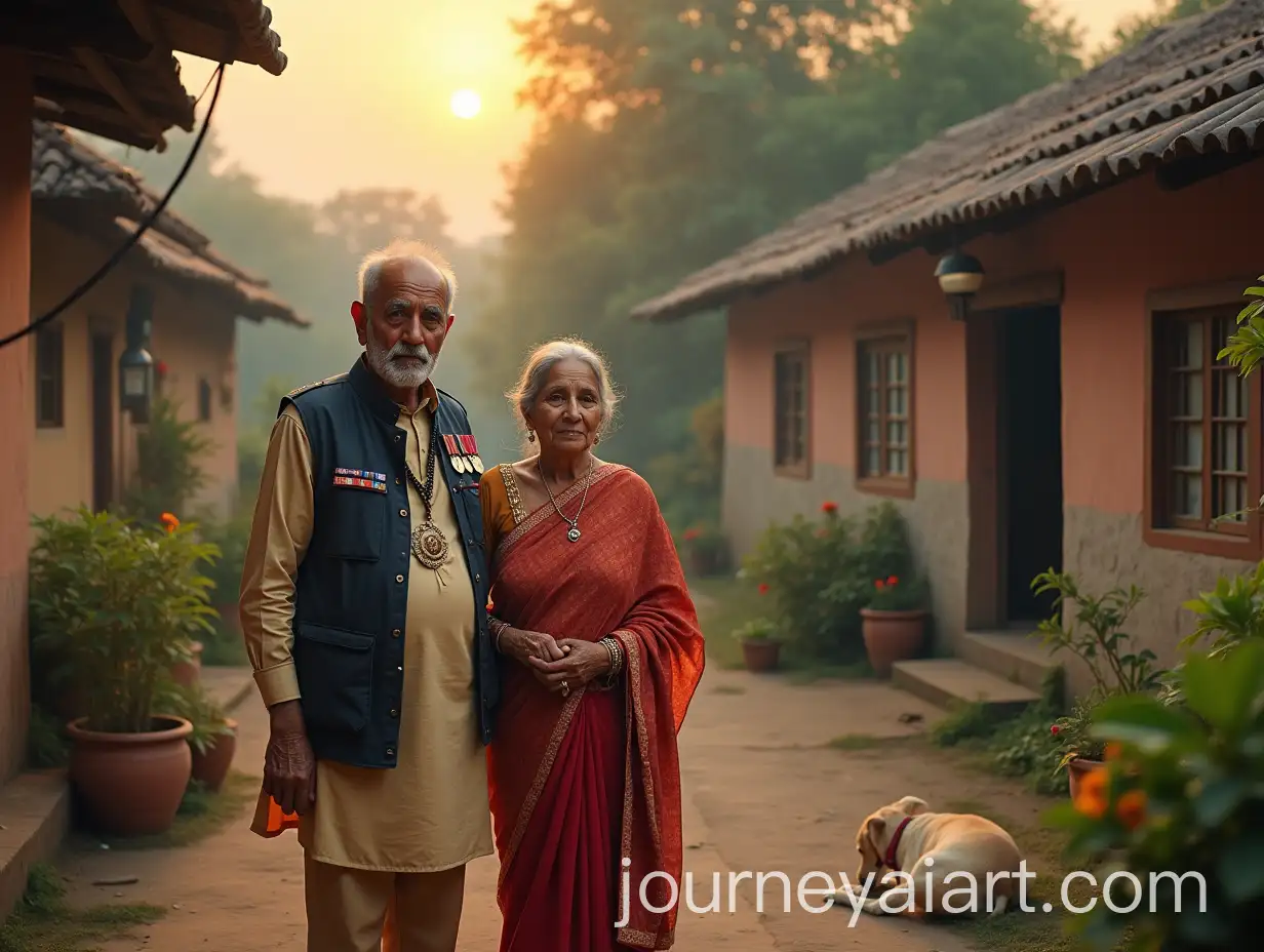Retired-Indian-Army-Colonel-and-Wife-in-Peaceful-Village-Courtyard-at-Sunset