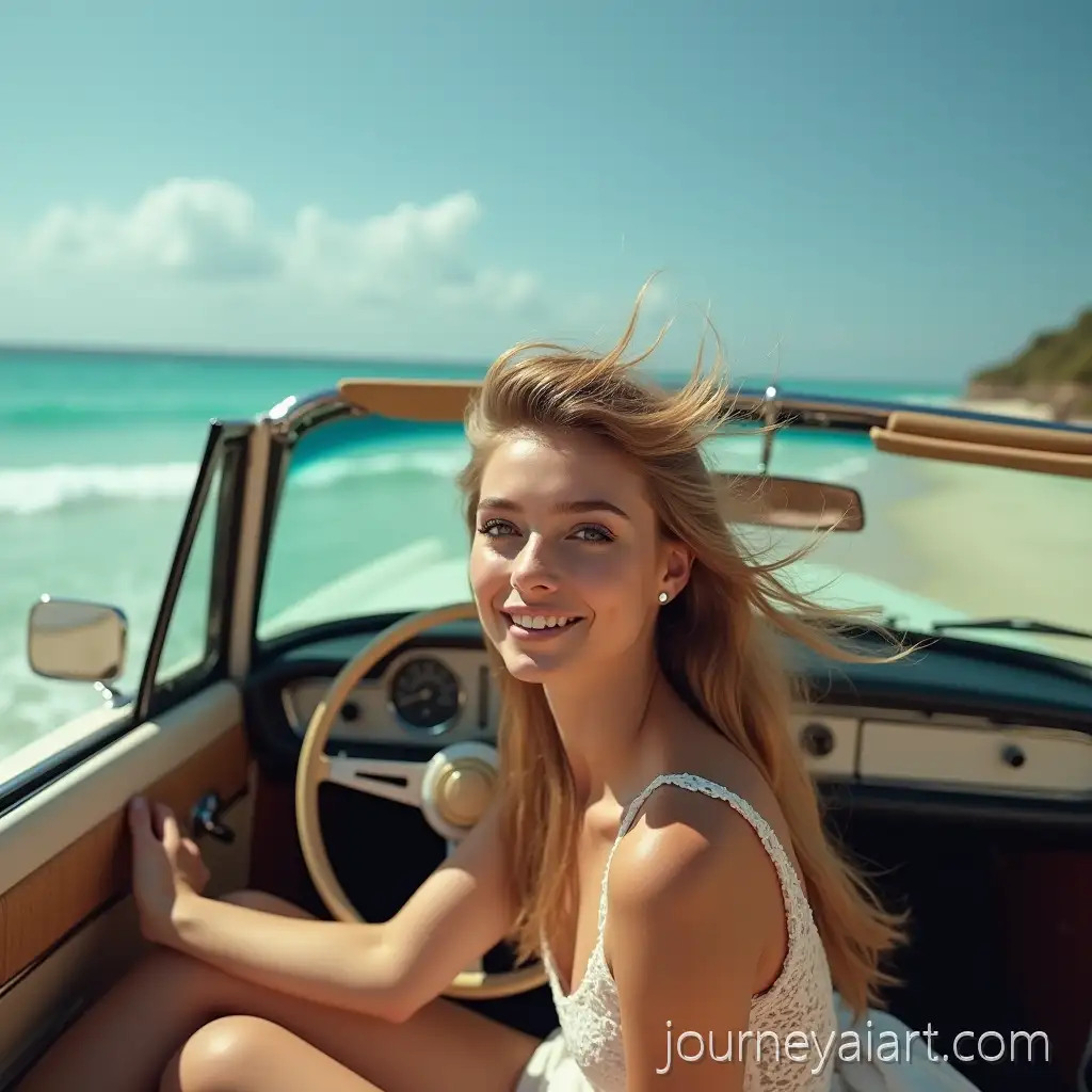 Beautiful-Woman-in-Convertible-with-Ocean-Background-on-Sunny-Day