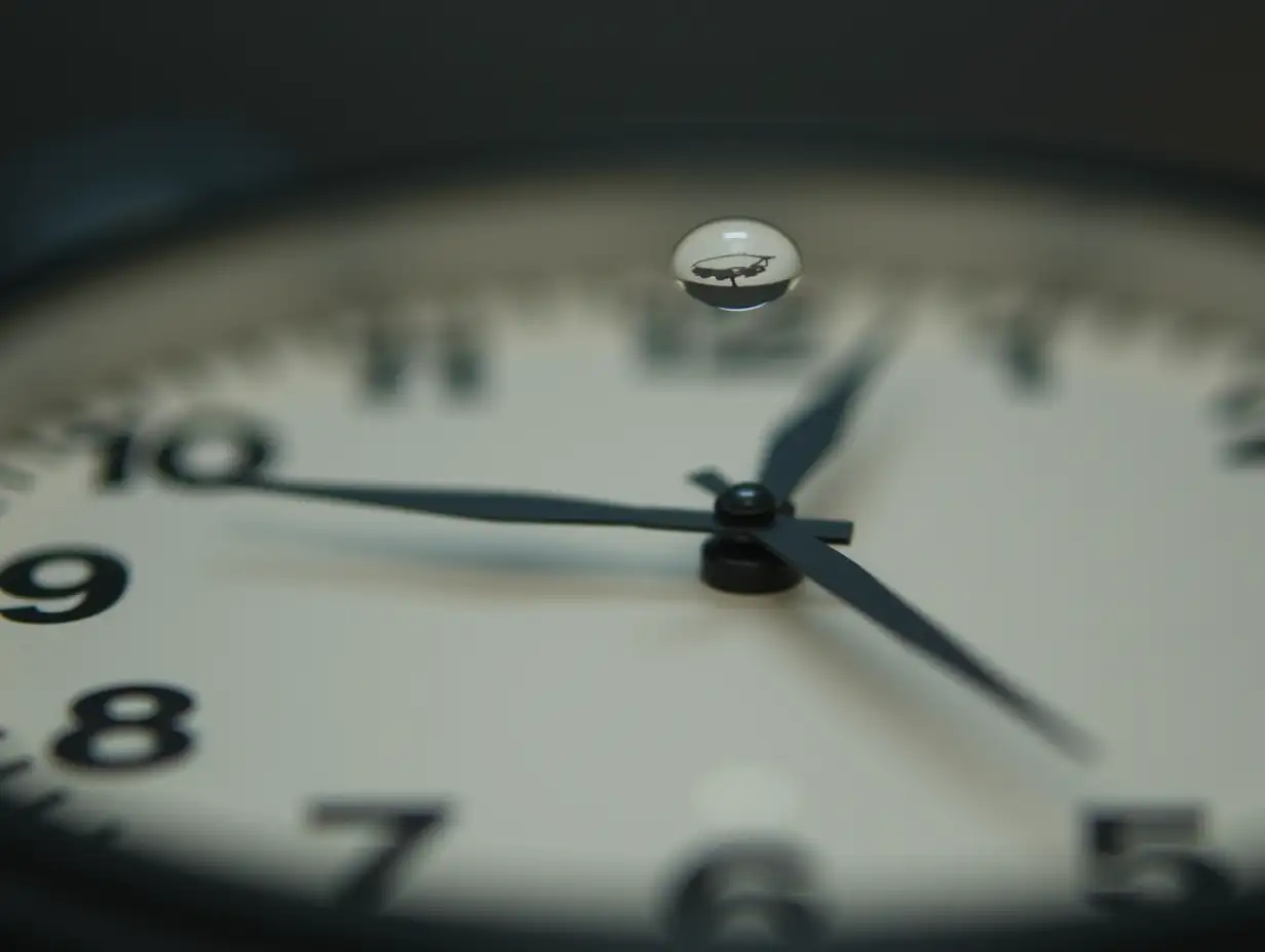 Fleeting Moment A Water Drop Suspended on a Clock Face