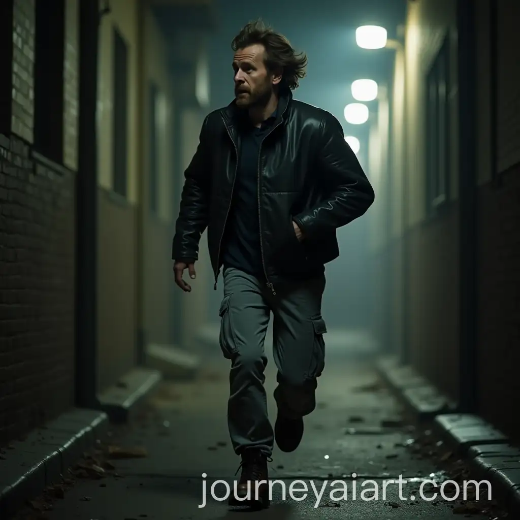 Man-Running-in-Dark-Abandoned-Alley-with-Fearful-Expression