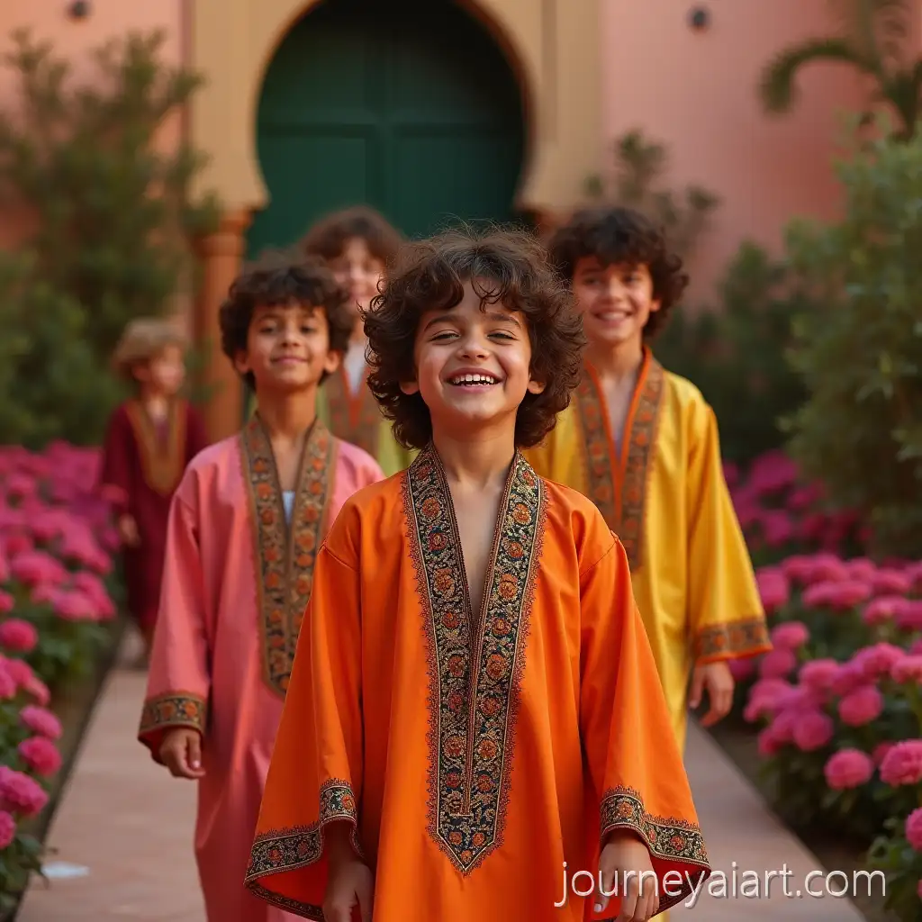 Fashion-Show-Featuring-Charming-Boys-in-Vibrant-Traditional-Djellabas-in-Moroccan-Palace