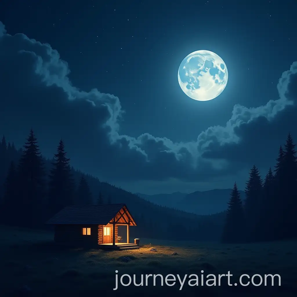 Cabin-at-Night-with-Moonlight-and-Moving-Clouds