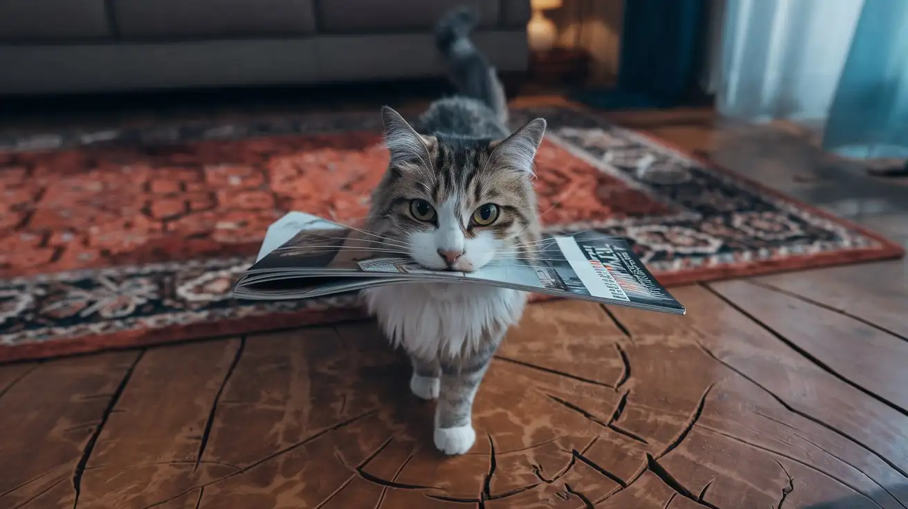 Aerial Shot of a Mesmerizing Cat Among Cracked Flutters and Forgotten Magazines