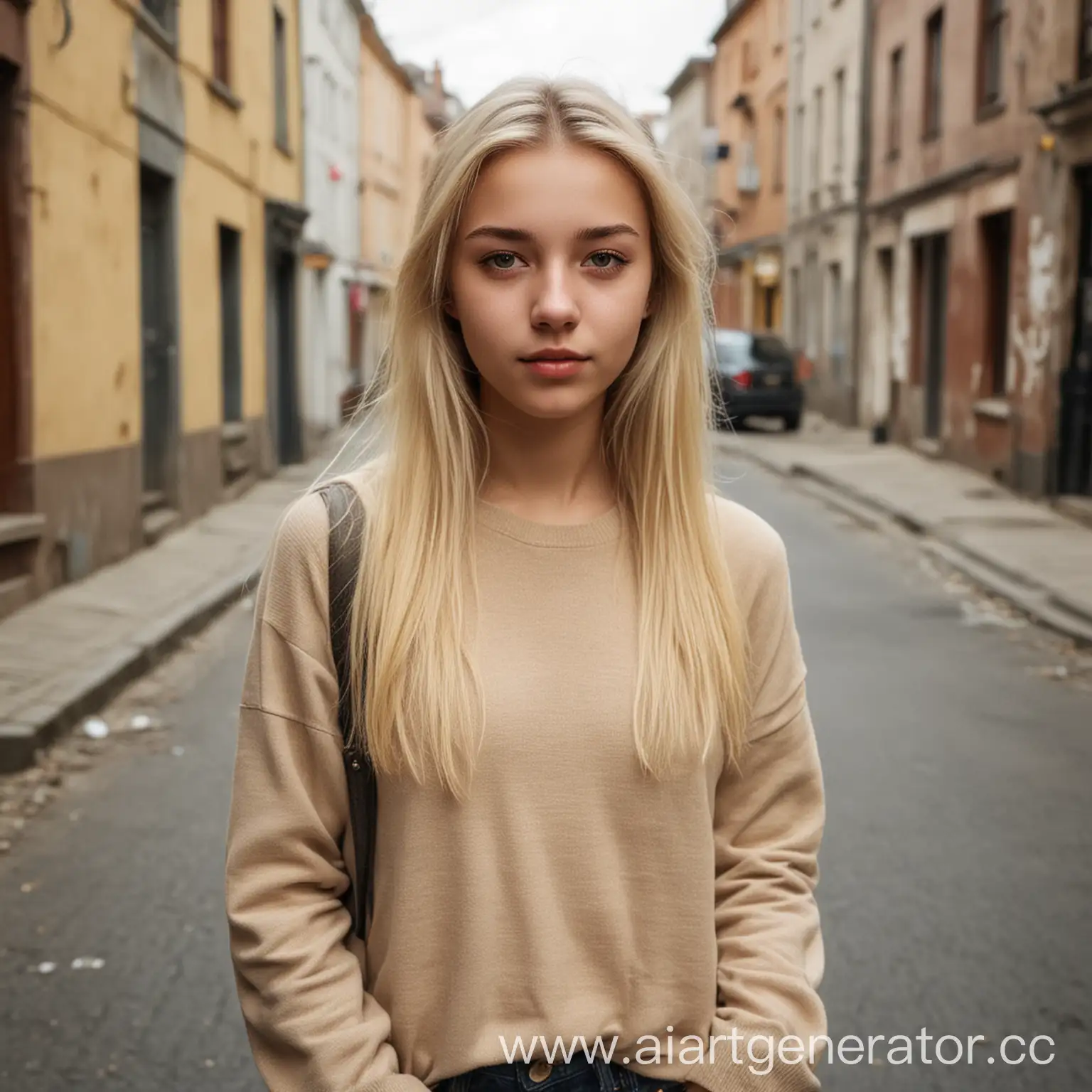 Young-Blonde-Woman-Realistic-FullLength-Portrait-on-City-Street