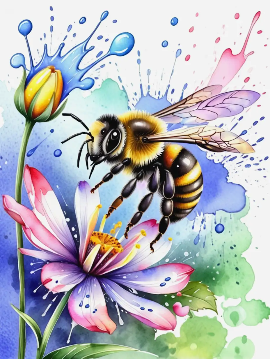 Bee-on-Spring-Flower-with-Watercolor-Splashes