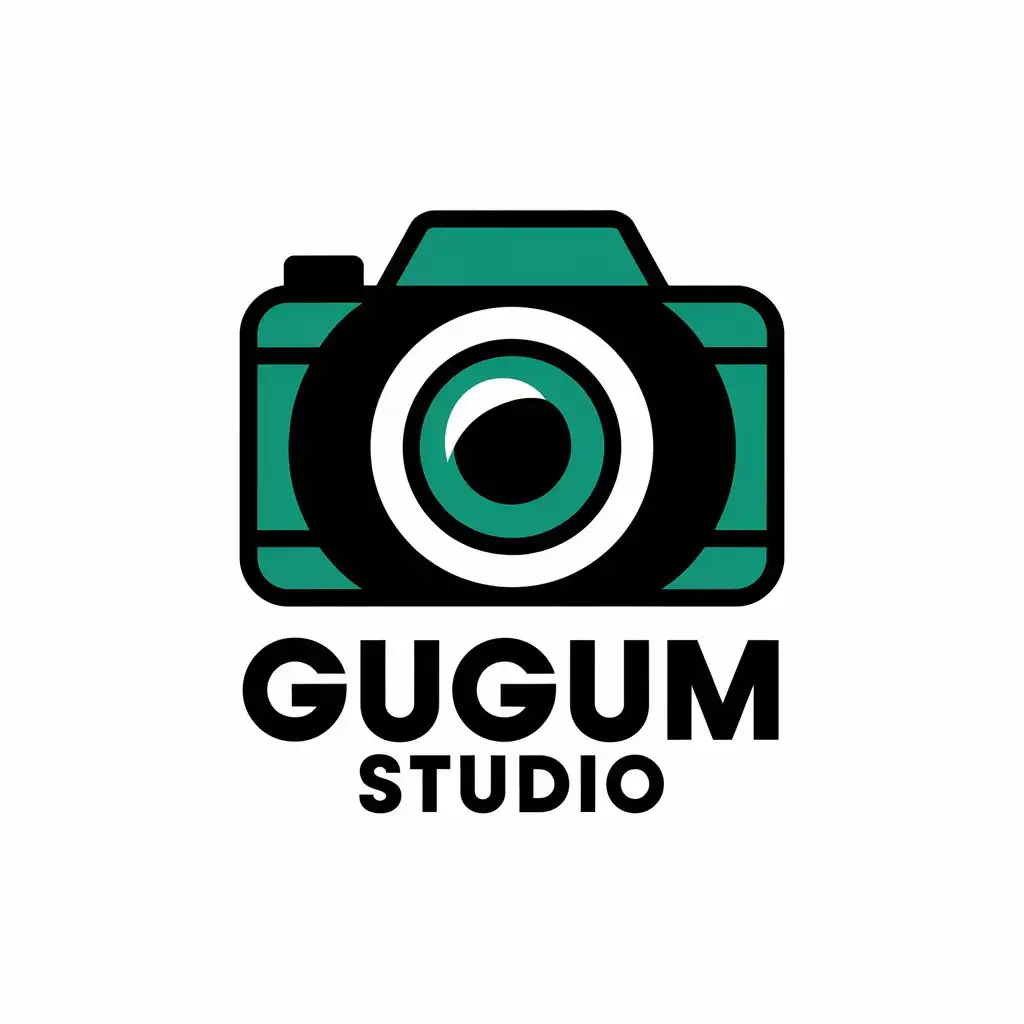 a vector logo design,with the text "GUGUM STUDIO", main symbol:camera,Moderate,be used in Entertainment industry,clear background