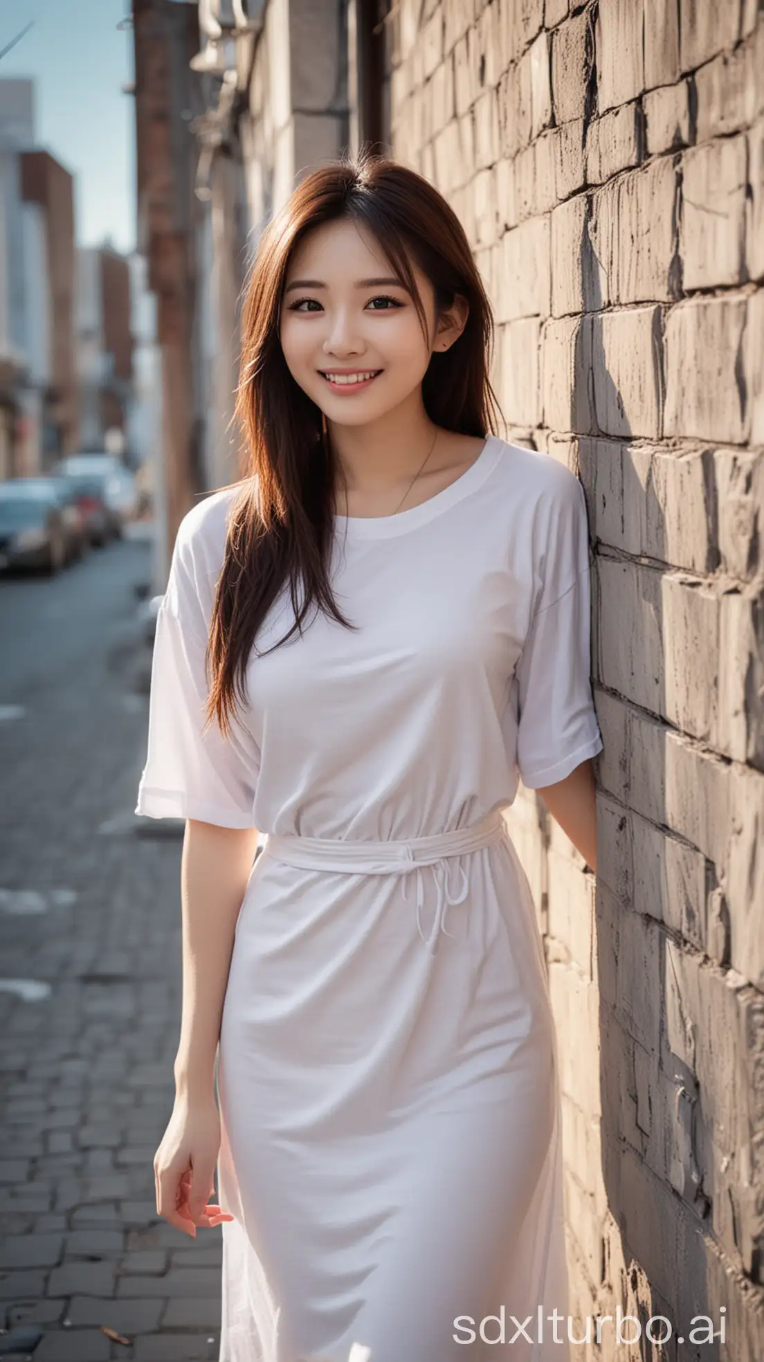 Beautiful-Chinese-Woman-in-Winter-Fashion-Leaning-Against-a-Wall-with-Sweet-Smile