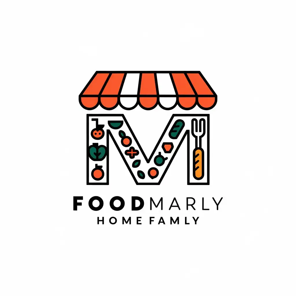 a vector logo design,with the text "M", main symbol:food market,Moderate,be used in Home Family industry,clear background