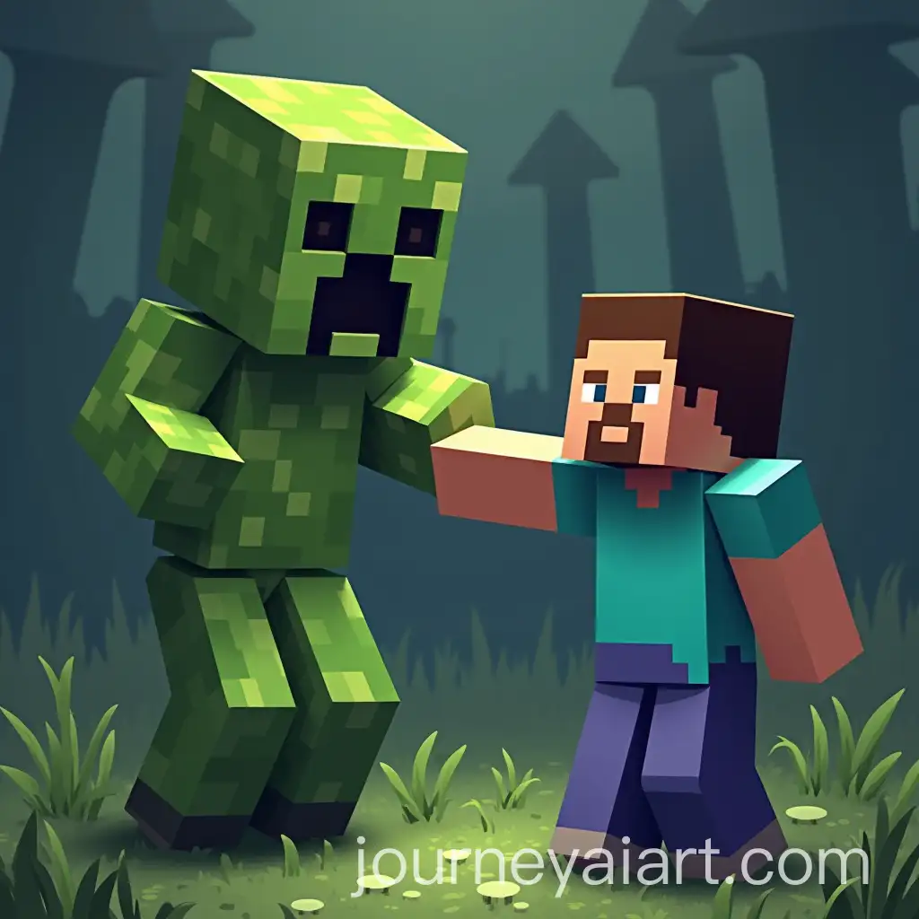 Steve-Fighting-a-Creeper-in-Minecraft