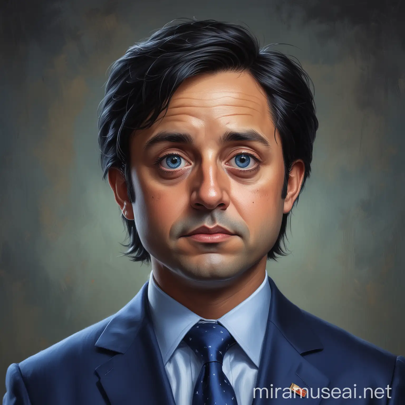 Portrait of a President with Big Forehead and Black Hair in Realistic Oil Style