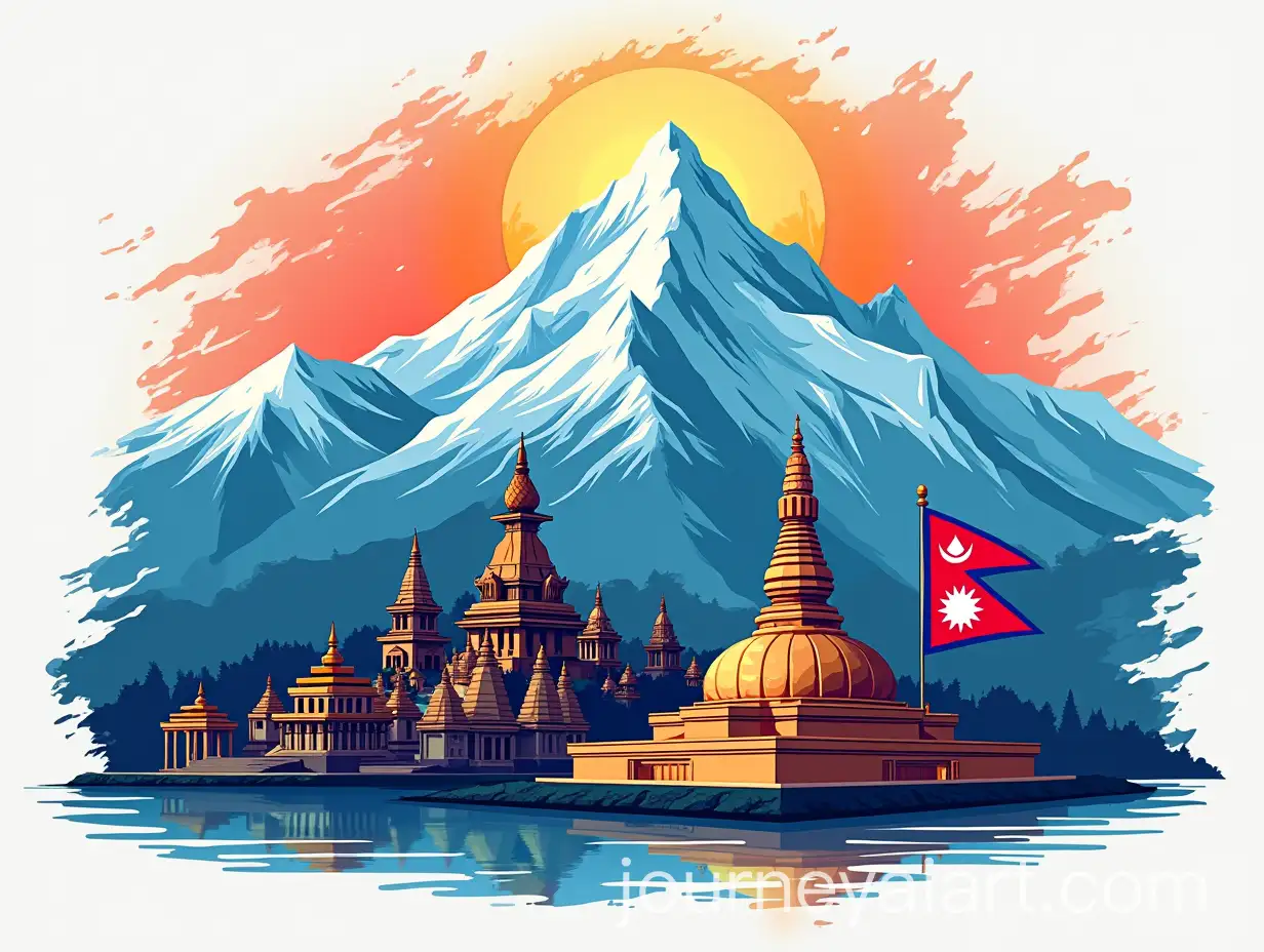 Vibrant-Nepal-Landmarks-TShirt-Design-with-Mount-Everest-Temples-and-Flag