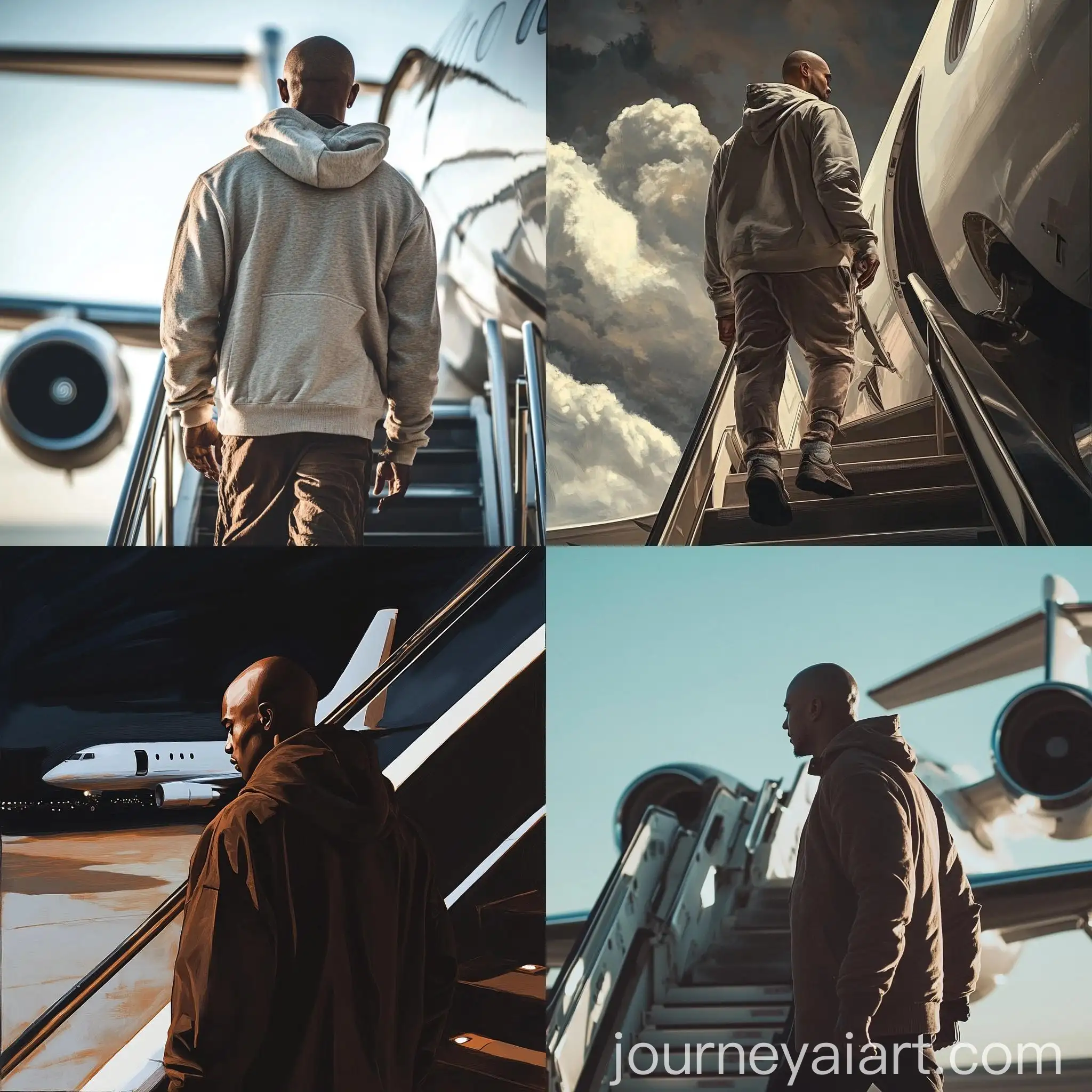 Man-in-Hoodie-Walking-Up-Stairs-of-Private-Jet