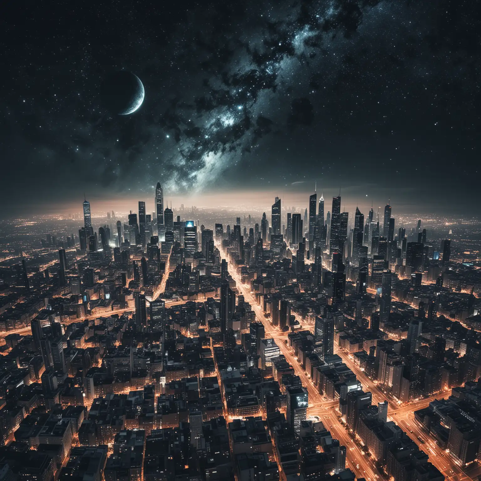 Night Cityscape with Celestial Space Effects