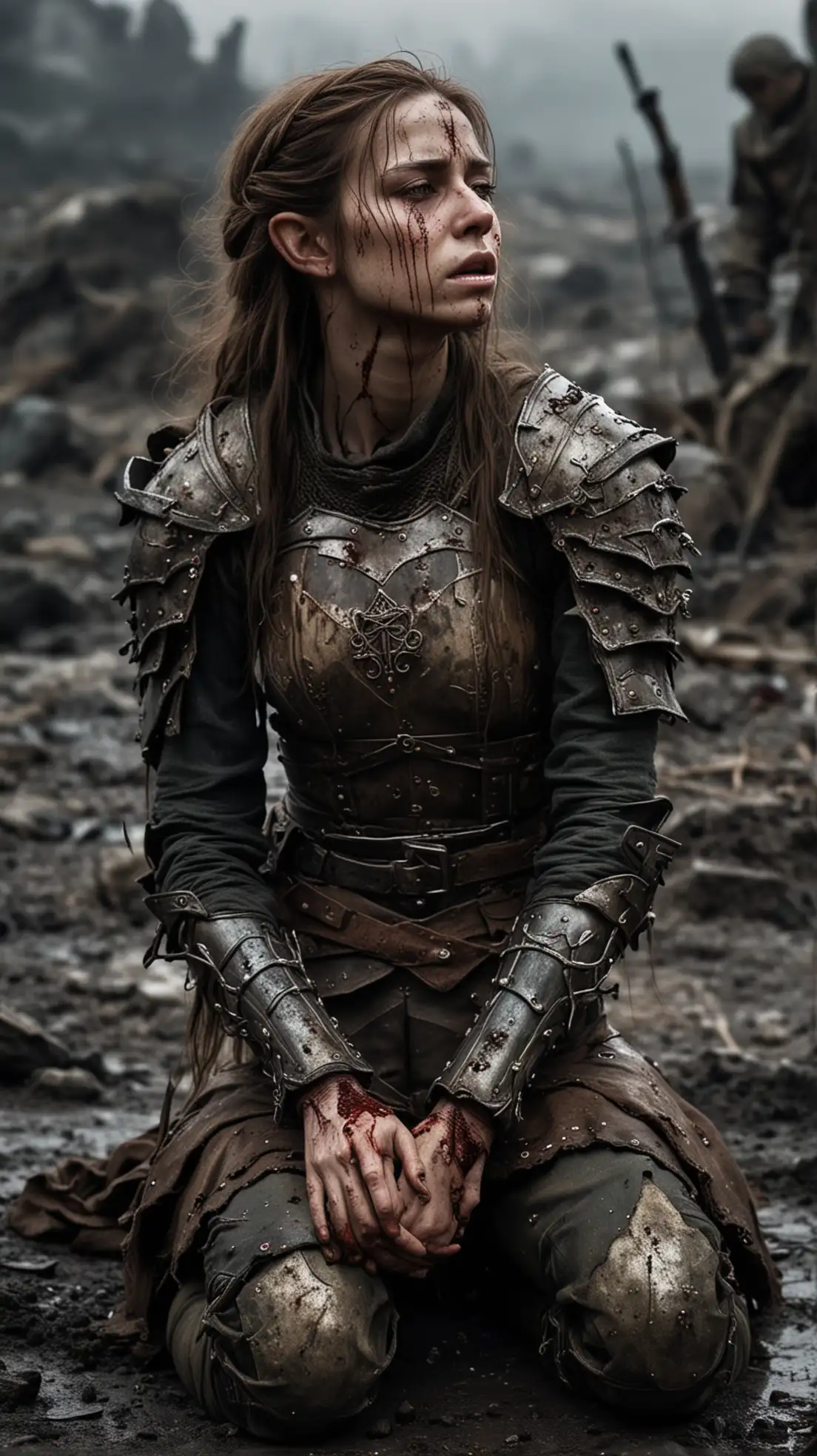 BattleWorn-Elf-Princess-in-Torturous-Pain-on-a-Dark-Battlefield