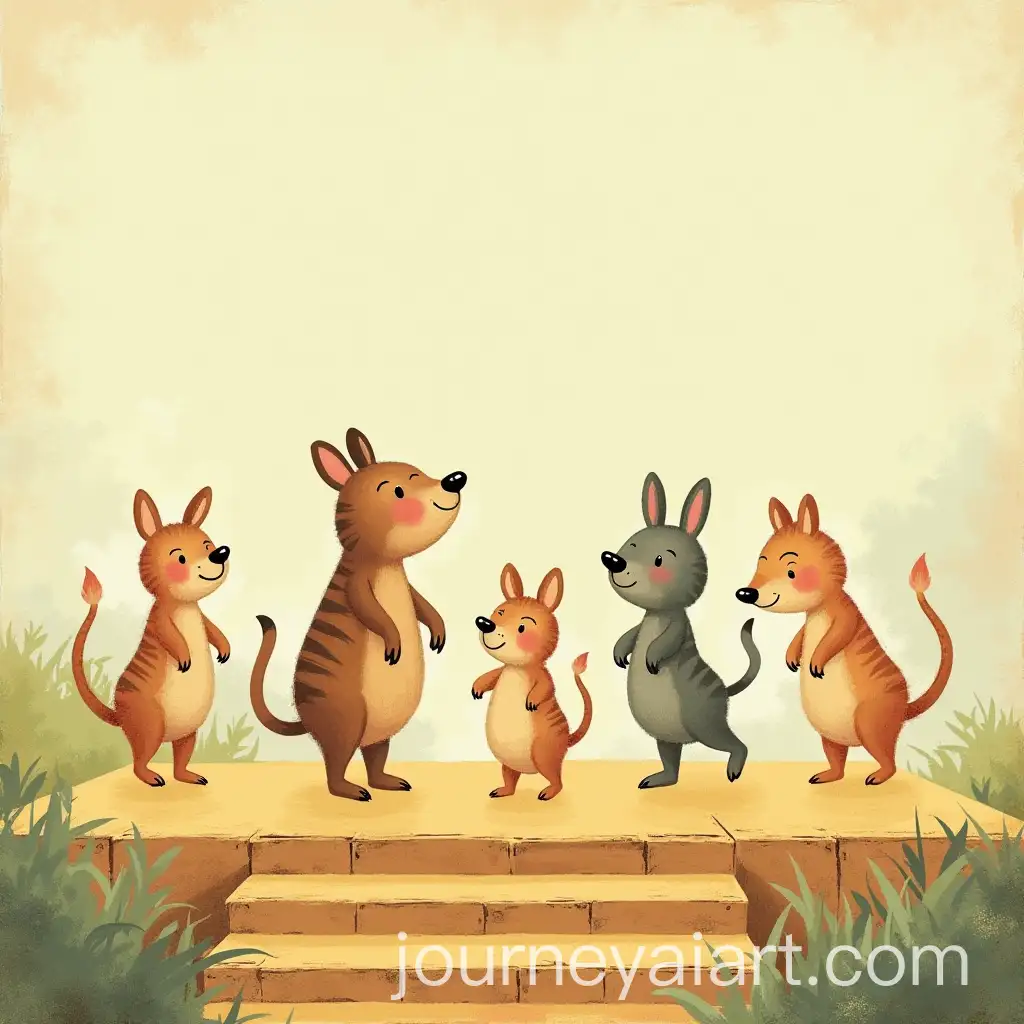 Animals-Dancing-on-a-Platform-in-Spanish-Childrens-Book-Style