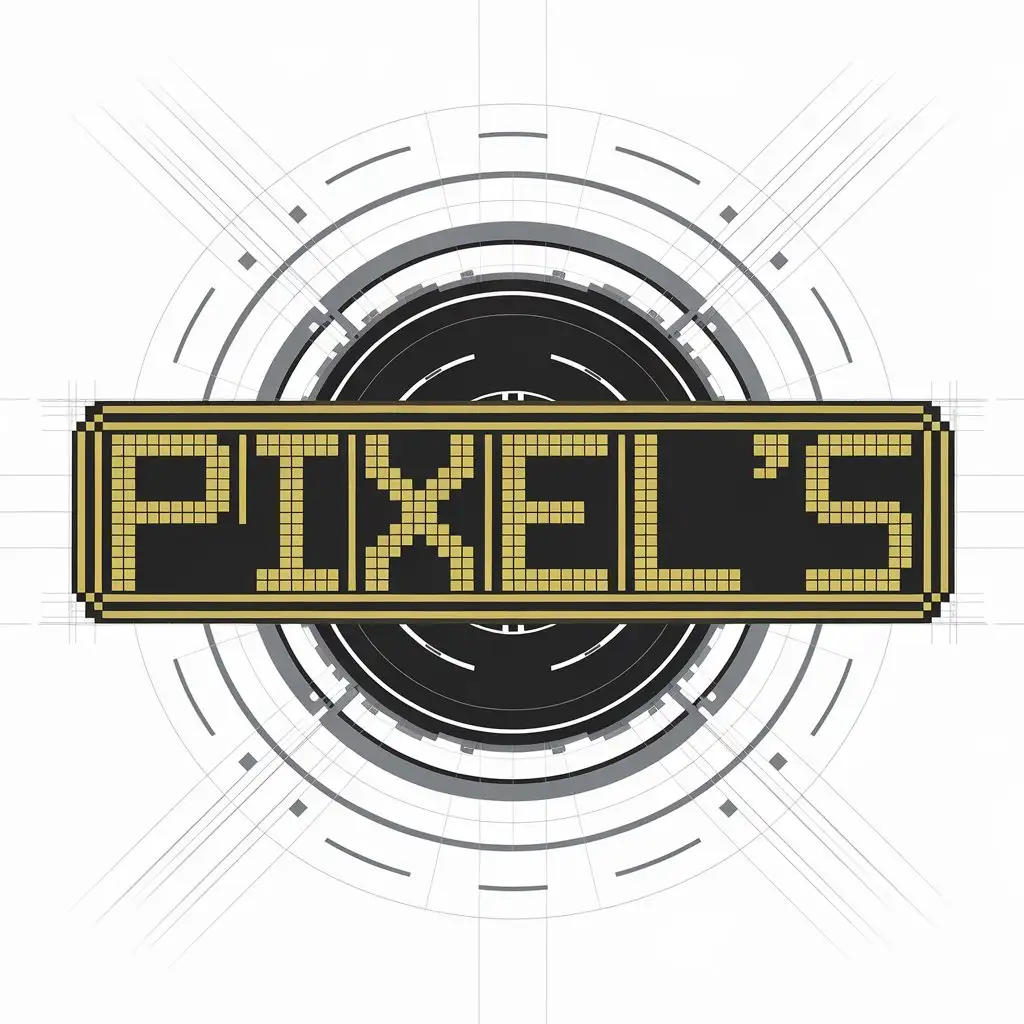 a vector logo design,with the text "Pixel`S", main symbol:Long pixel inscription in the middle of the screen,complex,clear background