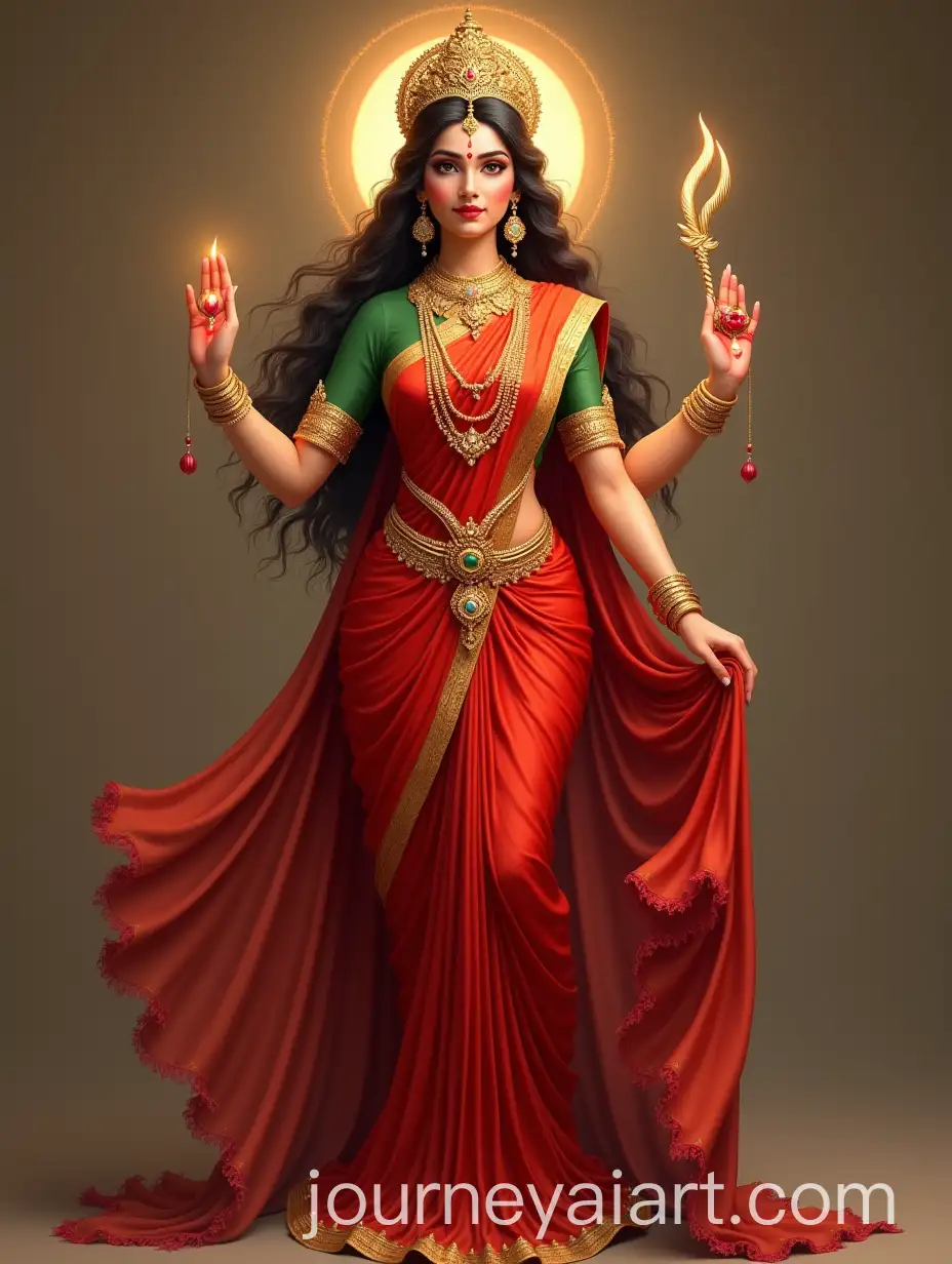Full-Body-Portrait-of-Goddess-Lakshmi-in-Red-Saree-and-Jewellery