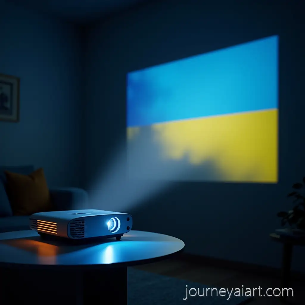Modern-Projector-withProjector-with-British-flag-Ukrainian-Flag-Colors-Projecting-British-Flag-in-Cozy-Room