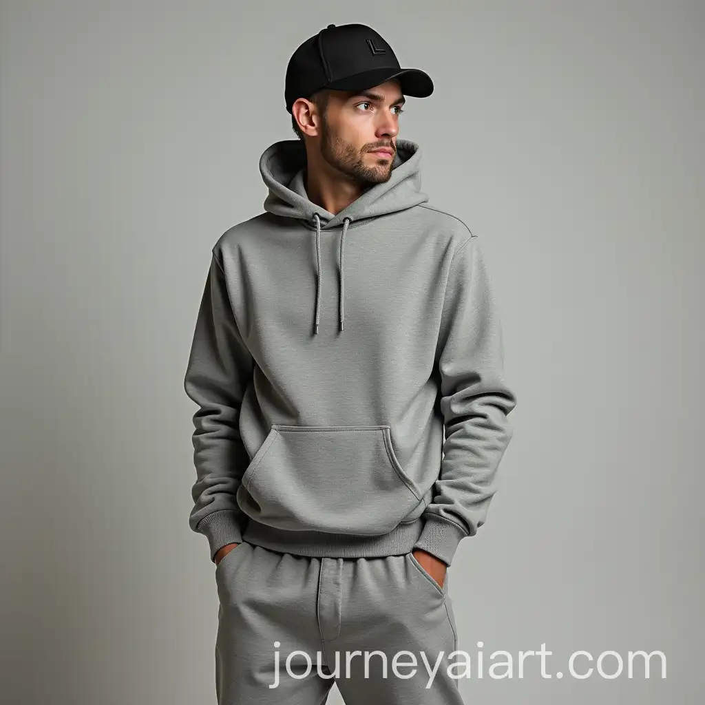 Casual-Outdoor-Portrait-Grey-Hoodie-FleshTinted-Pants-and-Black-Cap