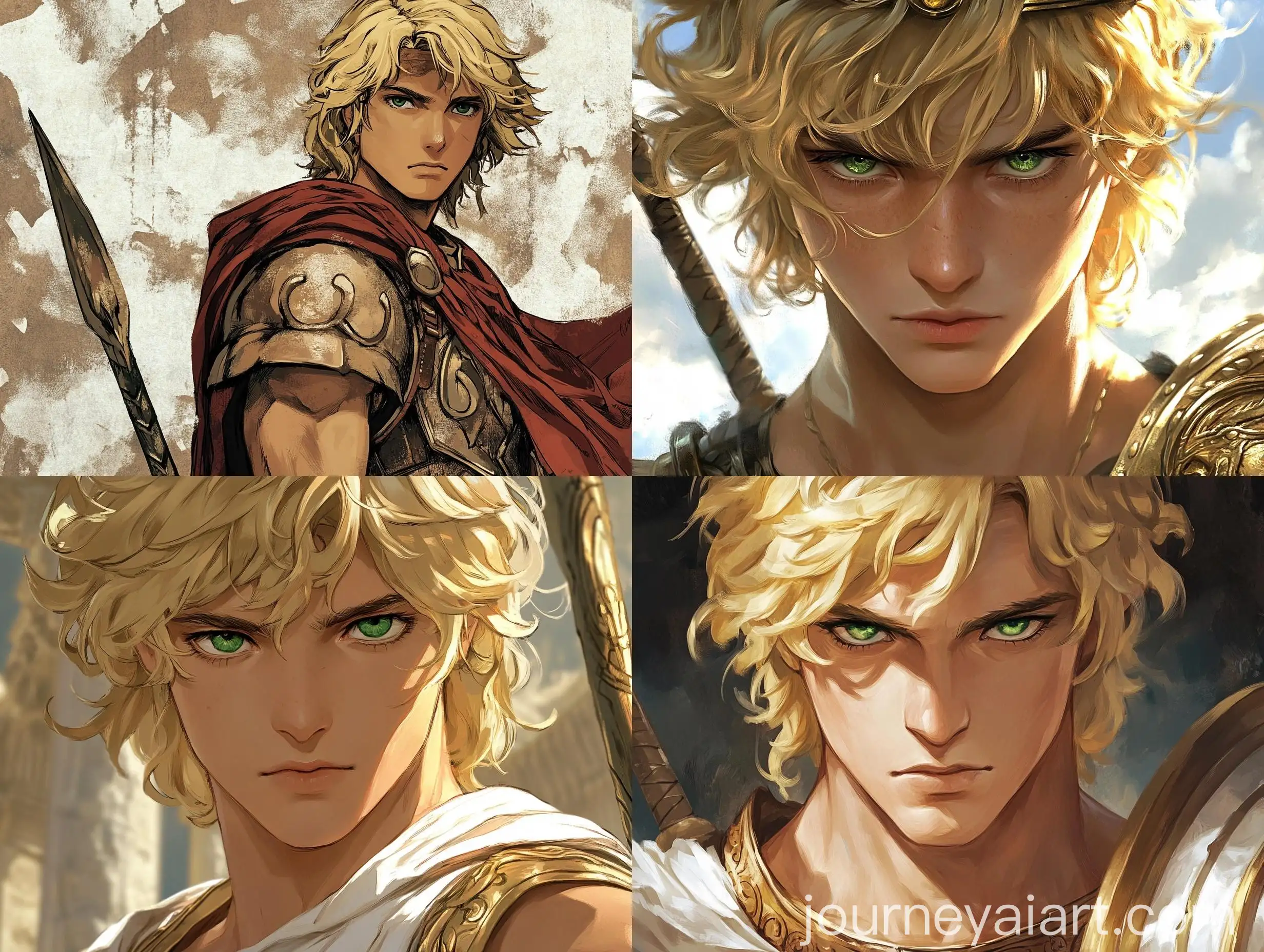 Achilles-Greek-Warrior-with-Blond-Hair-and-Green-Eyes-in-Anime-Style