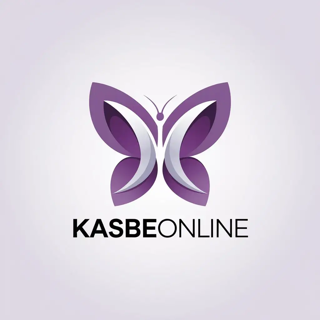 LOGO Design for kasbeOnline Purple and Complementary Colors with Butterfly and K Icon for Digital Marketing