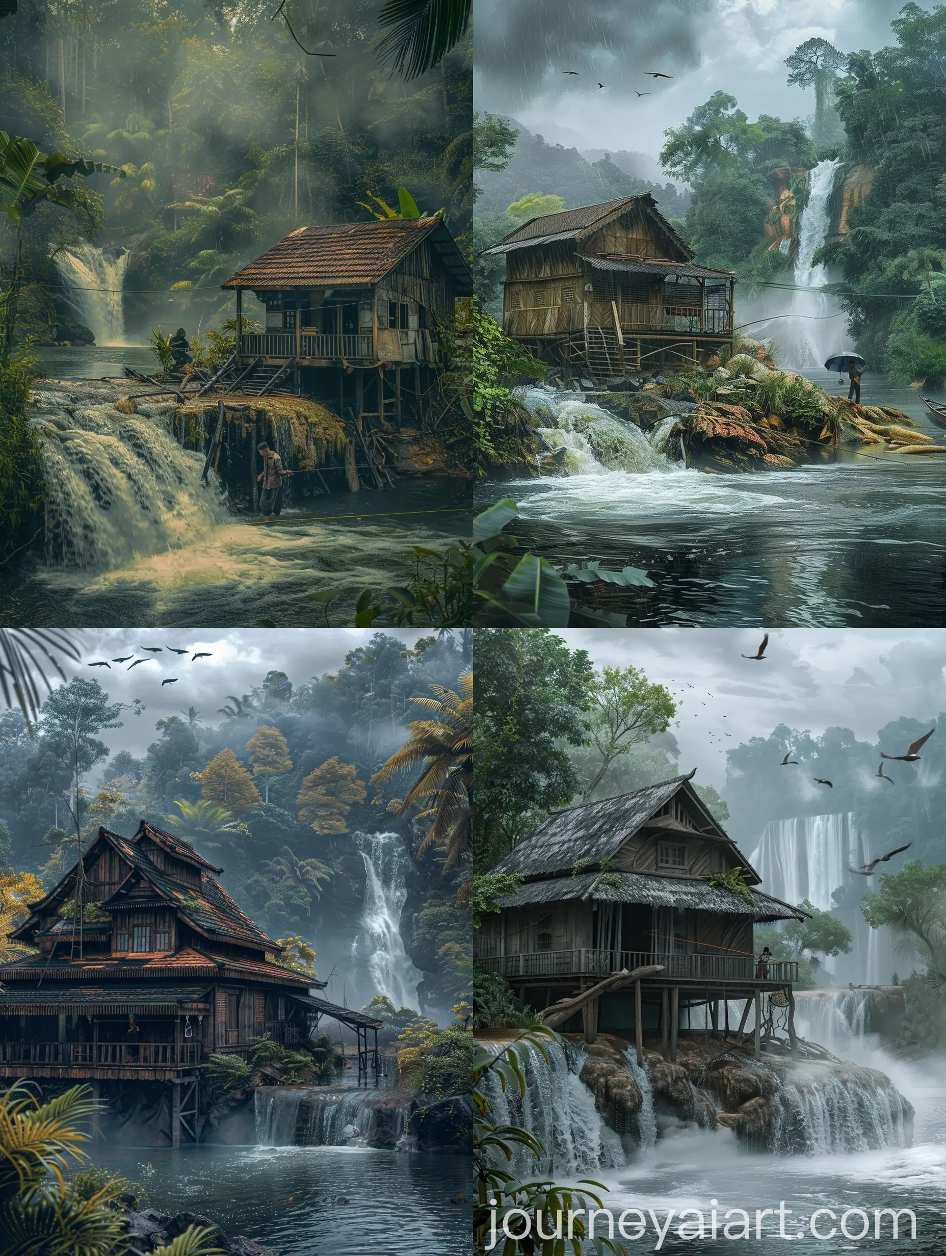 Hyperrealistic-Malaysian-Style-Wooden-House-Fishing-Scene