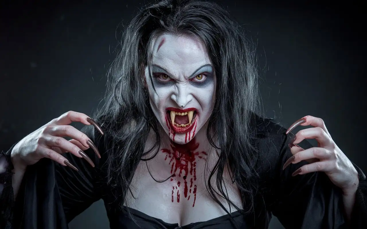 Frightening-Female-Vampire-with-Bloodied-Mouth-and-Wild-Appearance