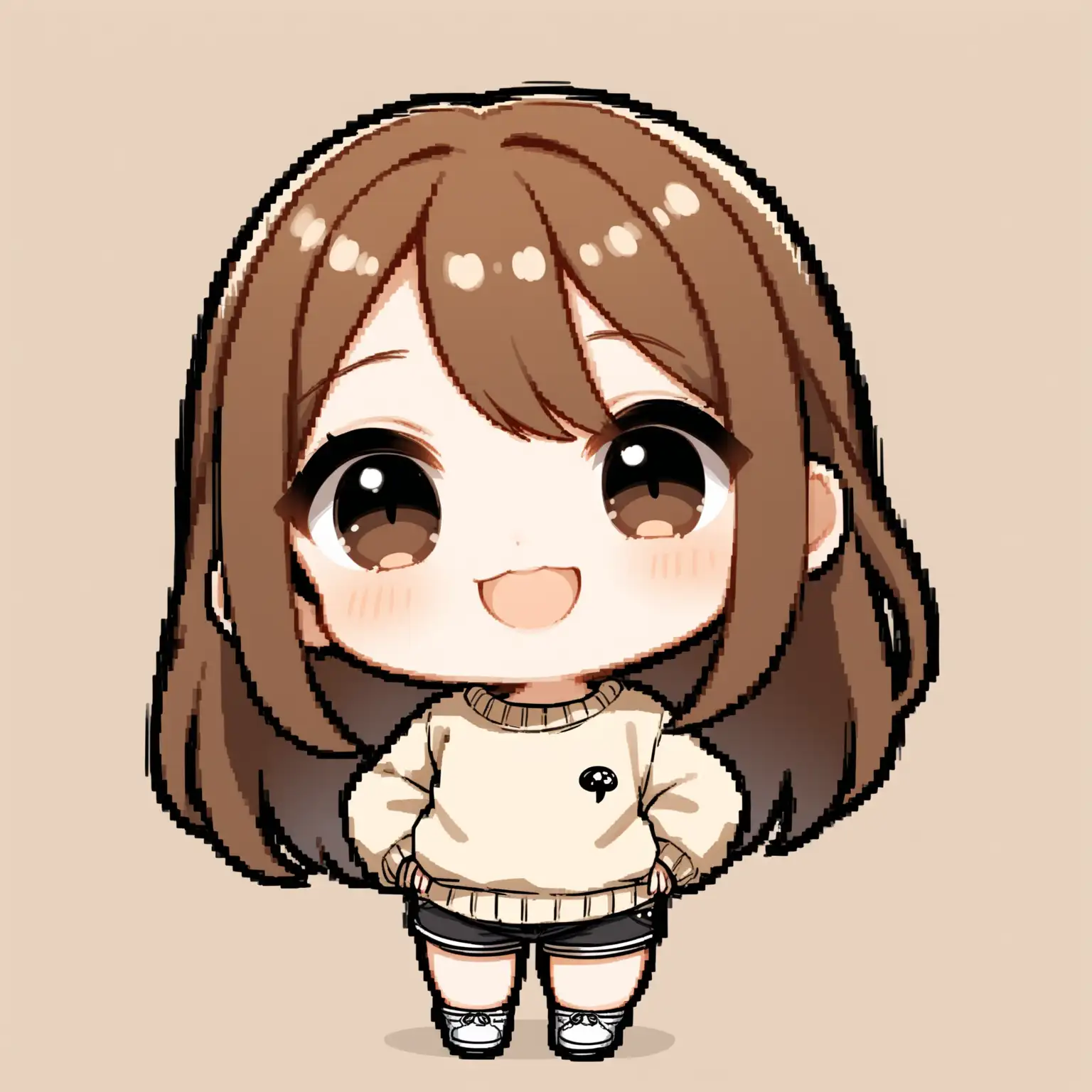 Chibi-Asian-Girl-with-WaistLong-Brown-Hair-in-Baggy-Sweater-and-Shorts