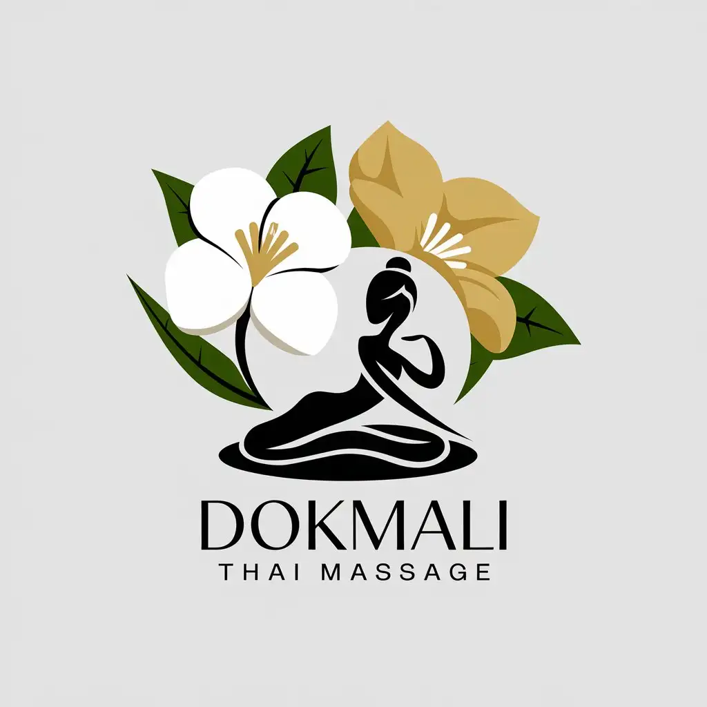 LOGO Design for Dokmali Thai Massage White Golden Jasmine with Stylized Massage Hands in Black Orange for Beauty Spa Industry