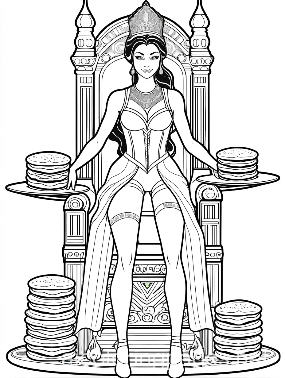 Strong-Princess-with-Kitten-Ears-Deadlifting-Throne-with-Floating-Pancakes-Coloring-Page