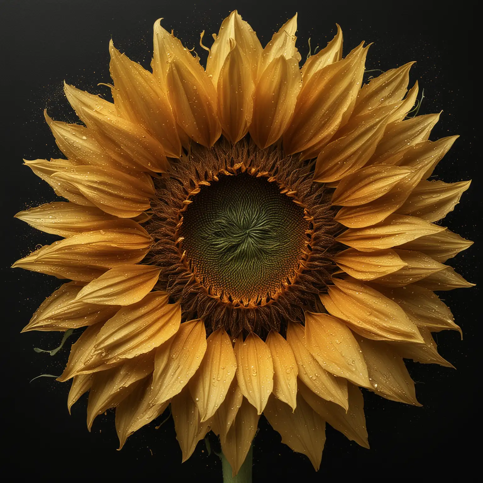 Vibrant-Sunflower-with-Detailed-Petals-on-Black-Background