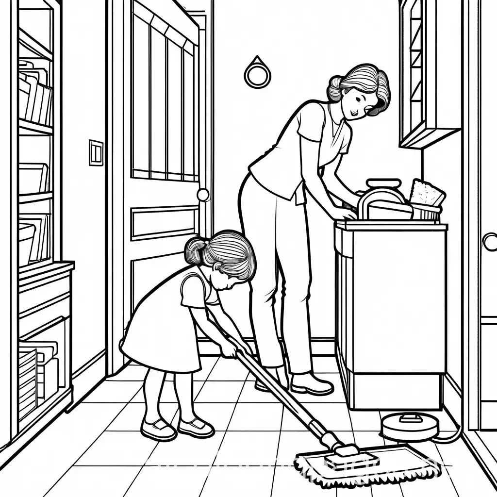 Mother-and-Child-Cleaning-Together-Coloring-Page