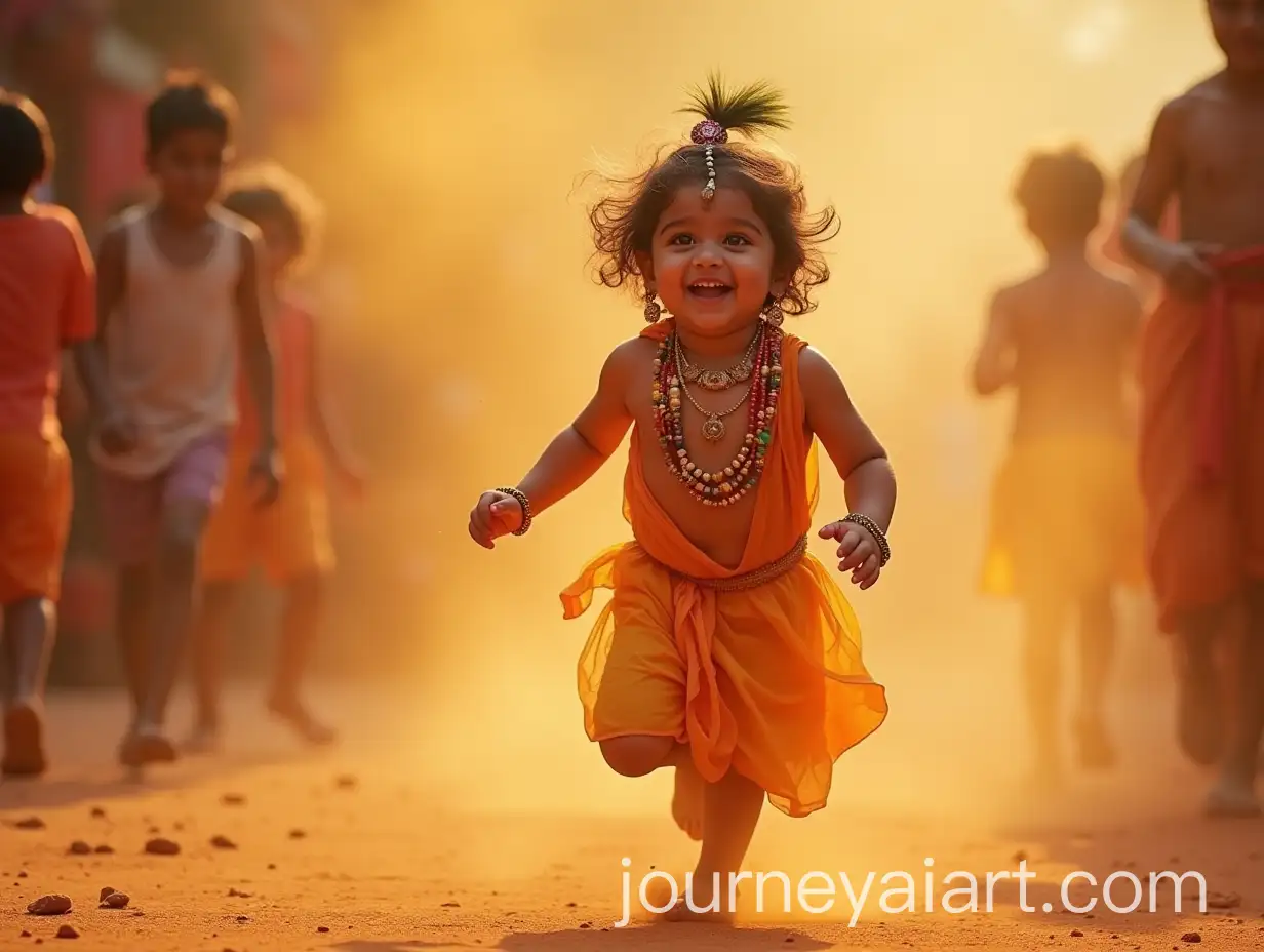 Little-Krishna-Smiling-and-Running-During-Holi-Festival