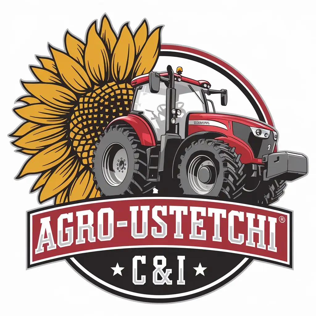 LOGO Design for AGROUSTETCHII CI Red Tractor and Sunflower Theme with Clear Background