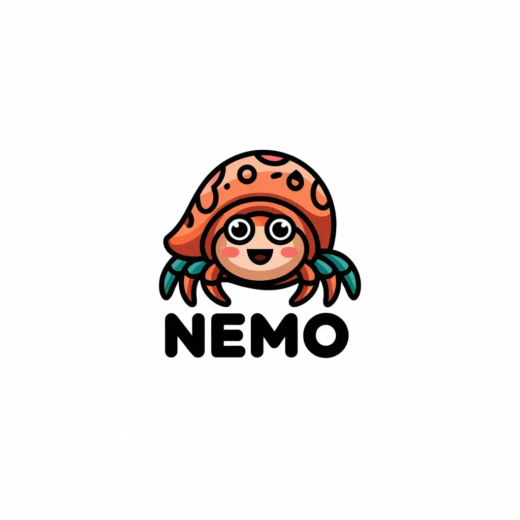 a vector logo design,with the text "Nemo", main symbol:Hermit crab, cute, colorful,Moderate,be used in Technology industry,clear background