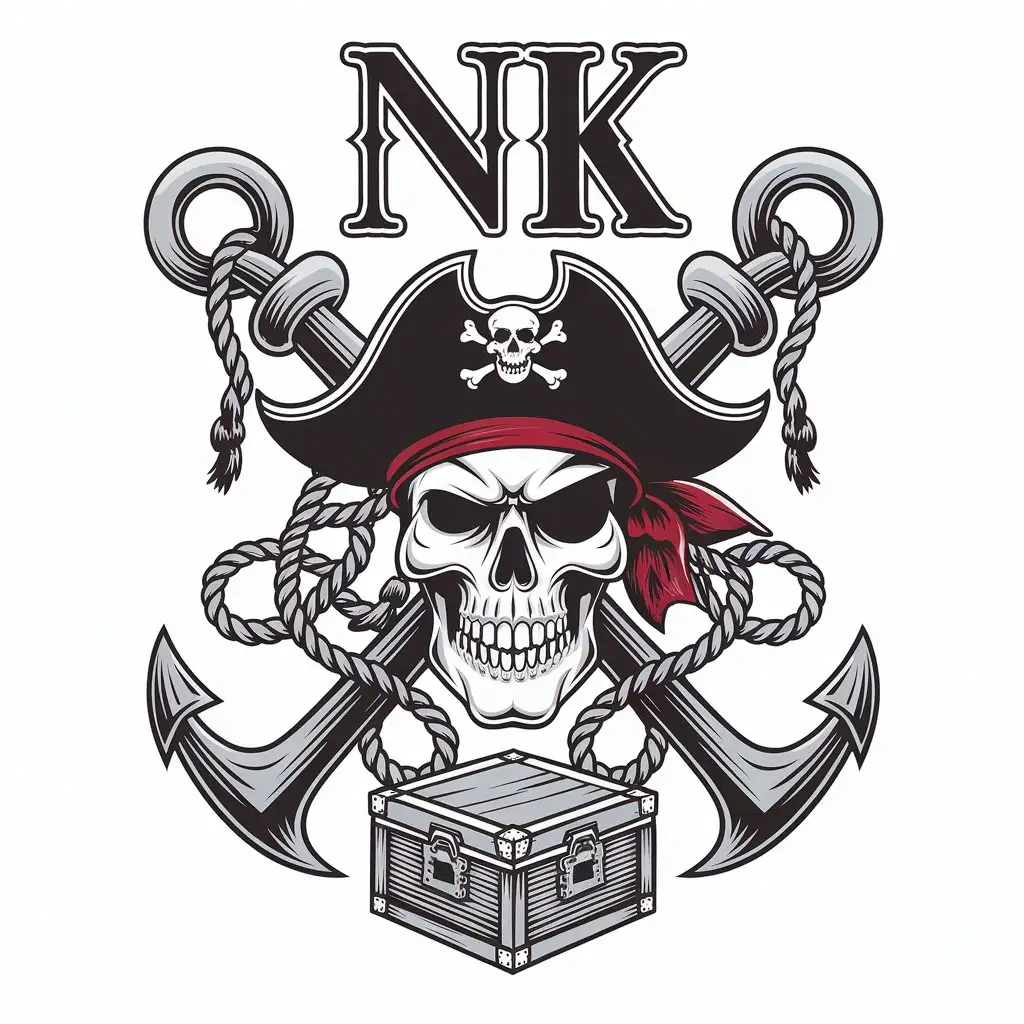 a vector logo design,with the text "NK", main symbol:skull,complex,be used in Pirate industry,clear background