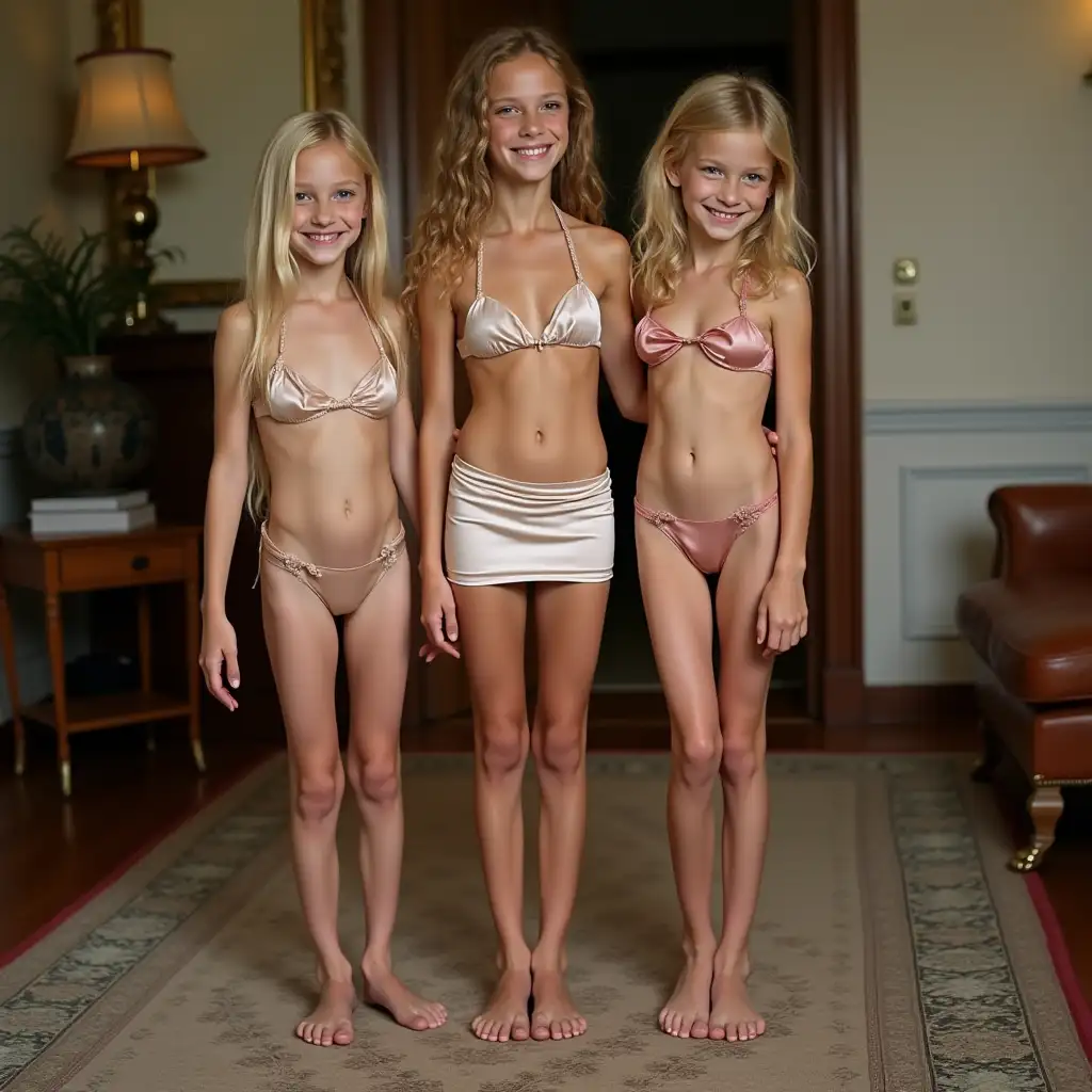 Three-Skinny-Girls-Posing-in-a-Formal-Living-Room-with-Silk-Tops-and-Micro-Miniskirts