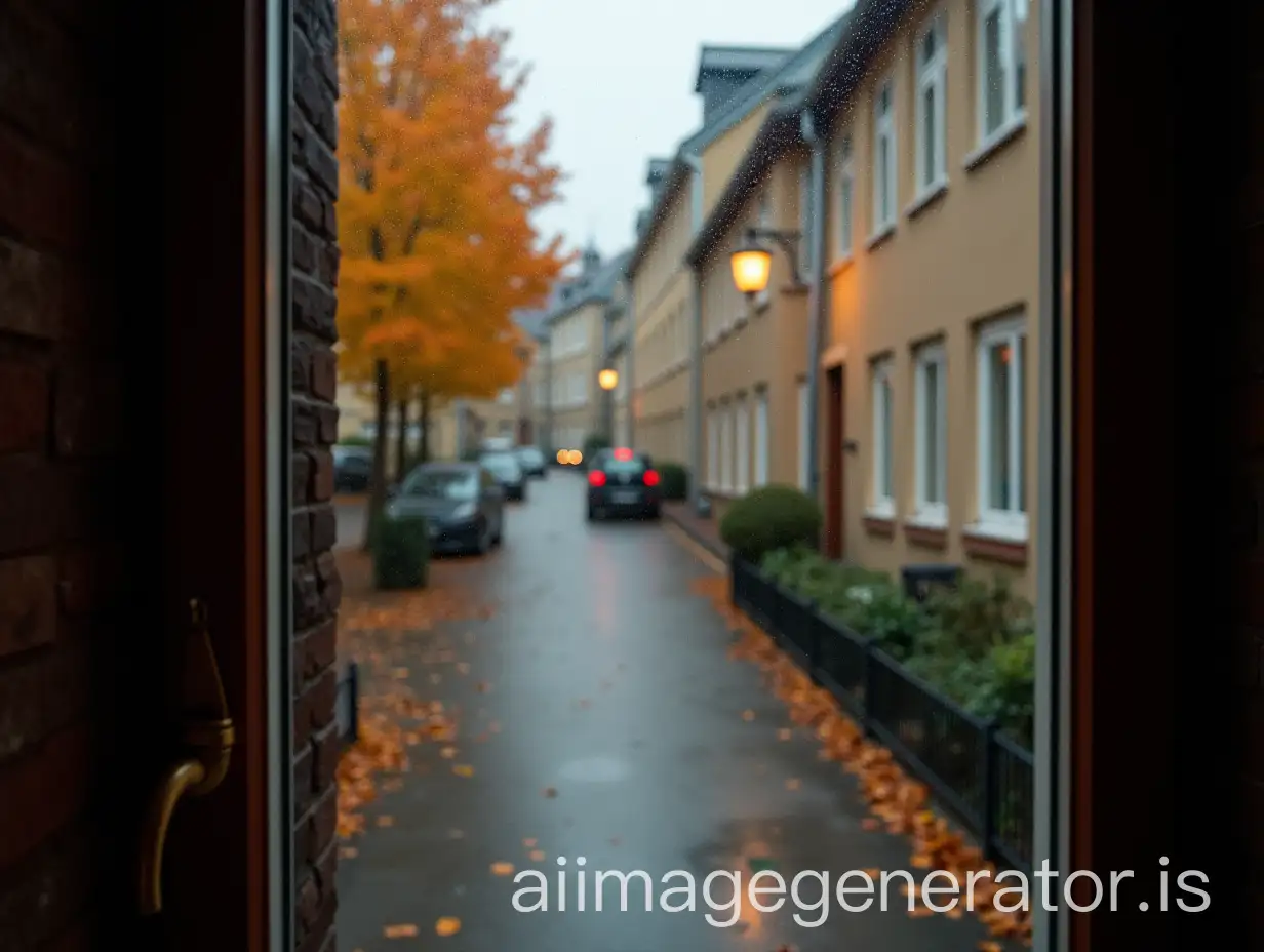 Autumn-Rainy-Alley-View-Through-a-Window