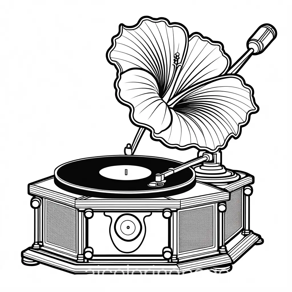 Hibiscus-Flower-Speaking-in-Gramophone-Coloring-Page