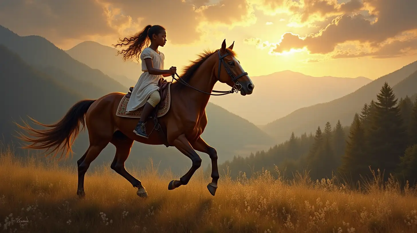 Young Girl Riding a Horse in the Scenic Blue Ridge Mountains