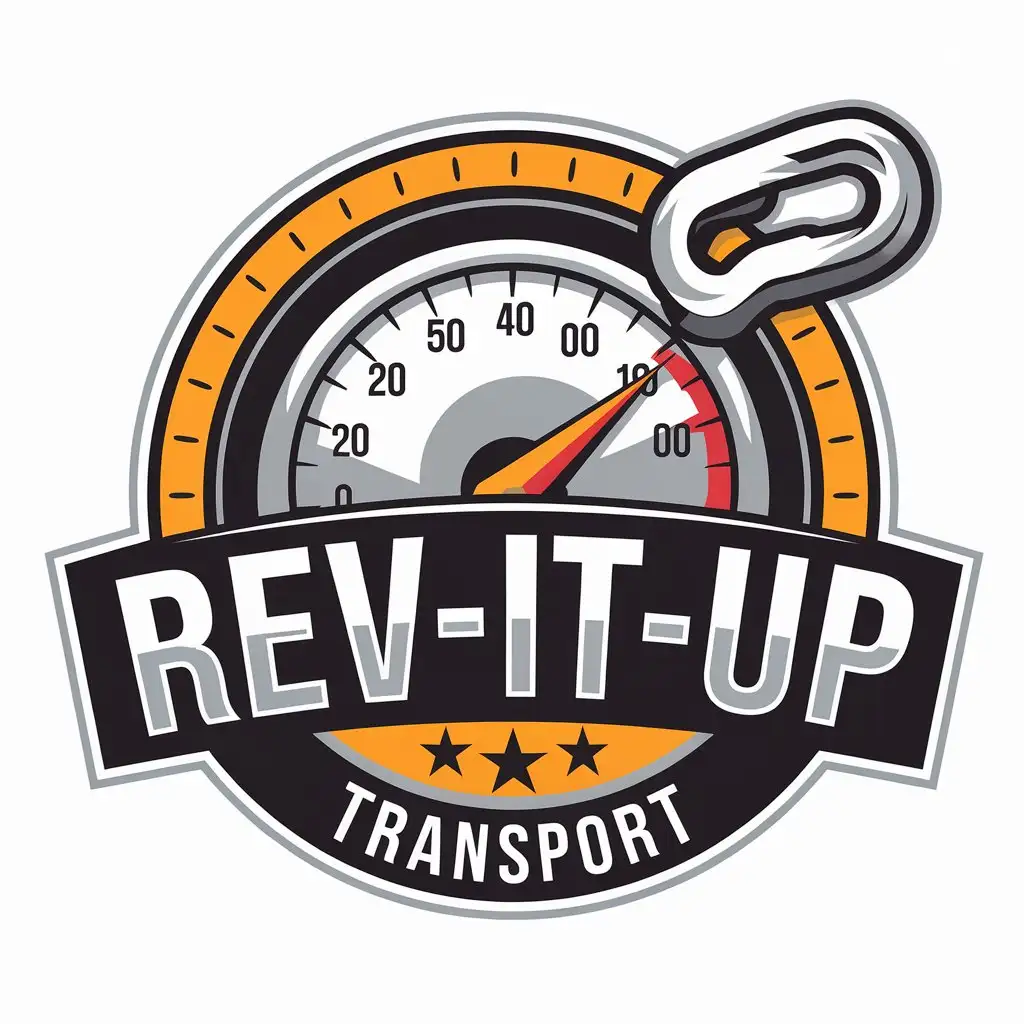 LOGO Design for REVITUP TRANSPORT Vector Design Featuring Speedometer and Tow Hook for Automotive Industry