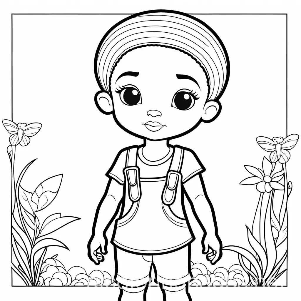 african American, Coloring Page, black and white, line art, white background, Simplicity, Ample White Space. The background of the coloring page is plain white to make it easy for young children to color within the lines. The outlines of all the subjects are easy to distinguish, making it simple for kids to color without too much difficulty