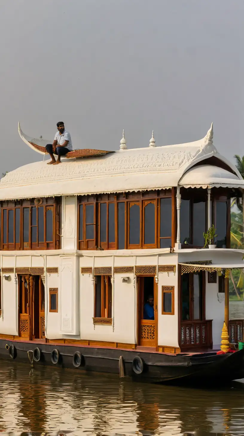 Contemporary Art Gallery Inside Kerala Houseboat with Human Scale