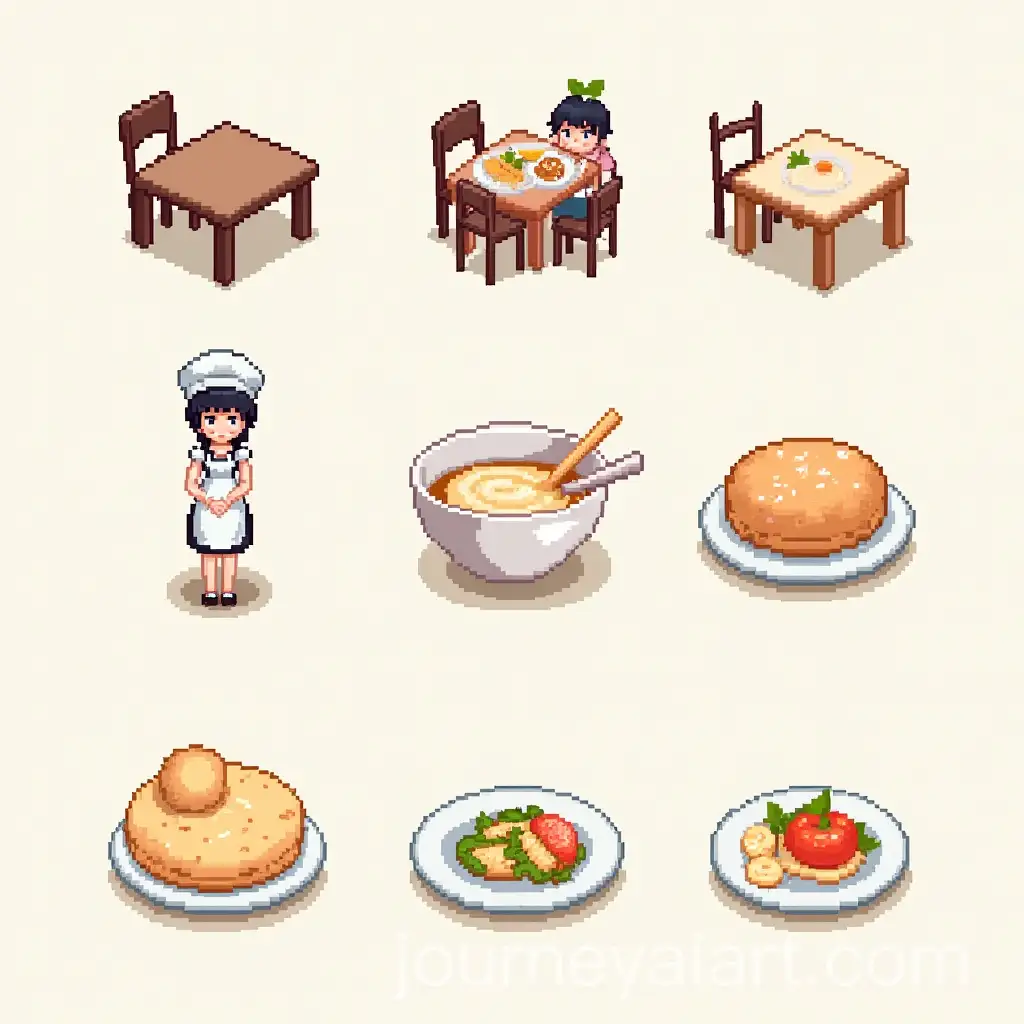 Restaurant-Scene-with-Waitress-Table-Chairs-and-Food-Spritesheet
