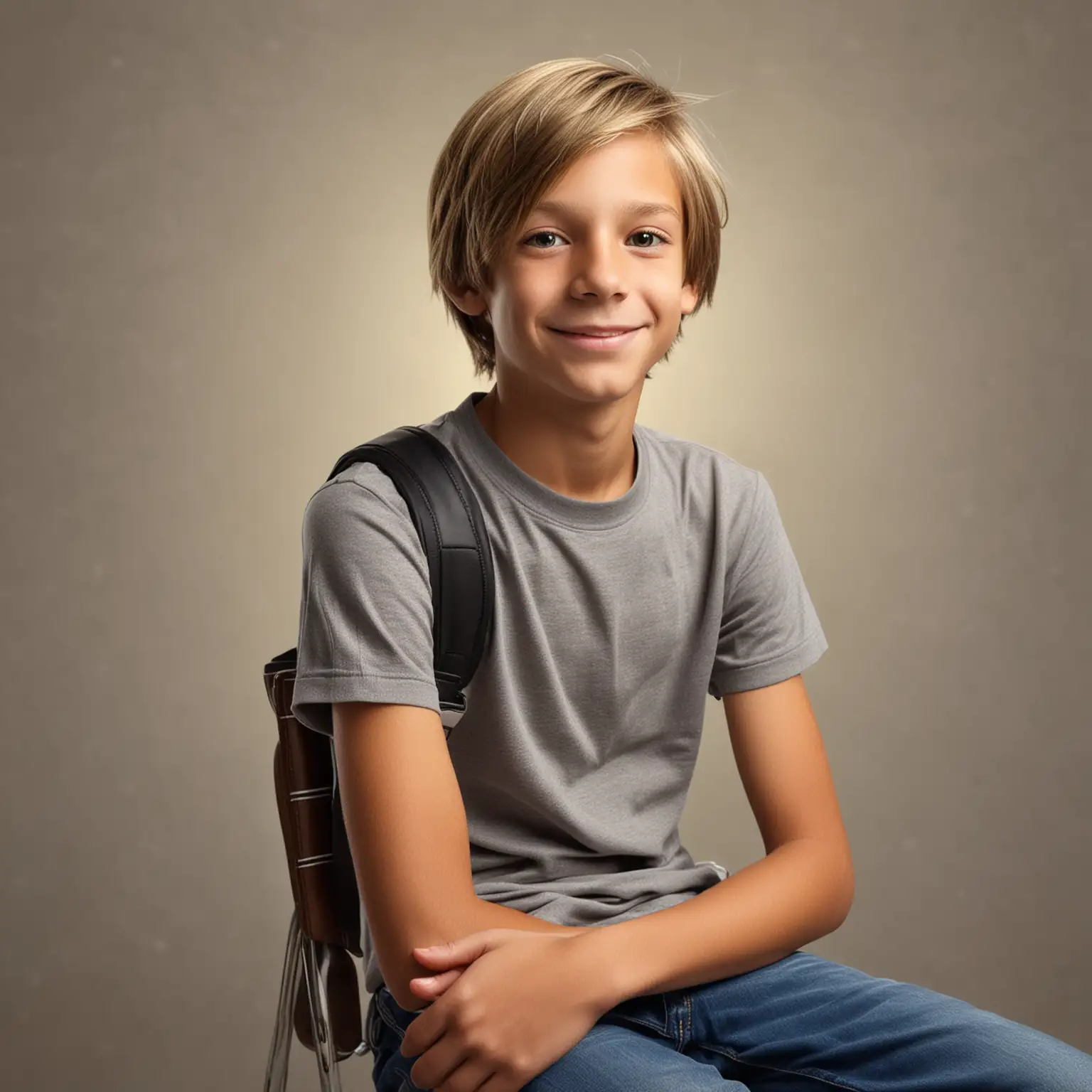 Portrait of a Happy ThirteenYearOld Boy with Sunlit School Photo Setting