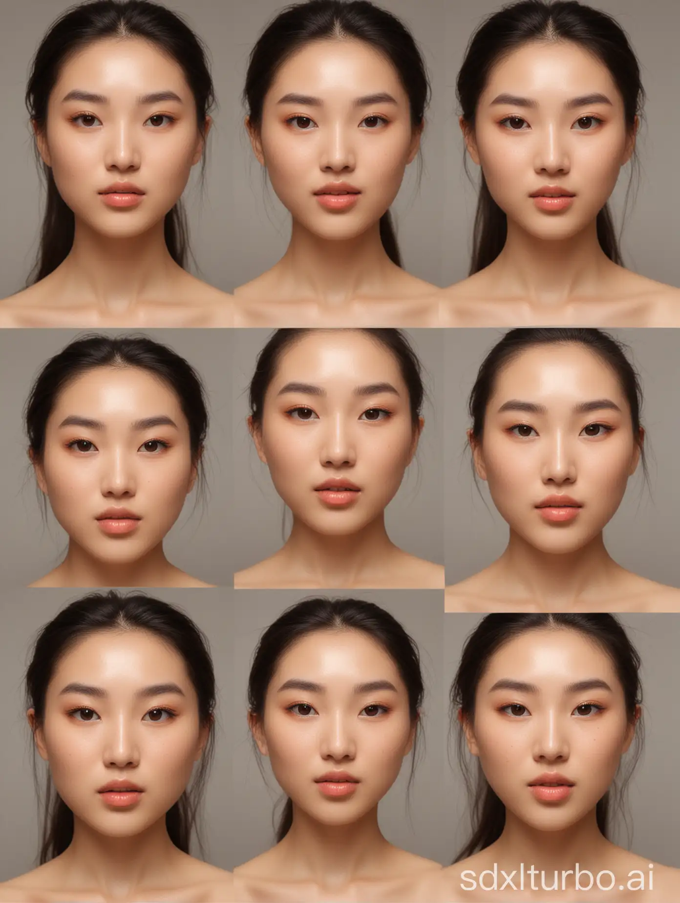 Four-Distinct-Face-Shapes-of-an-Oriental-Girl-in-a-Grid-Layout