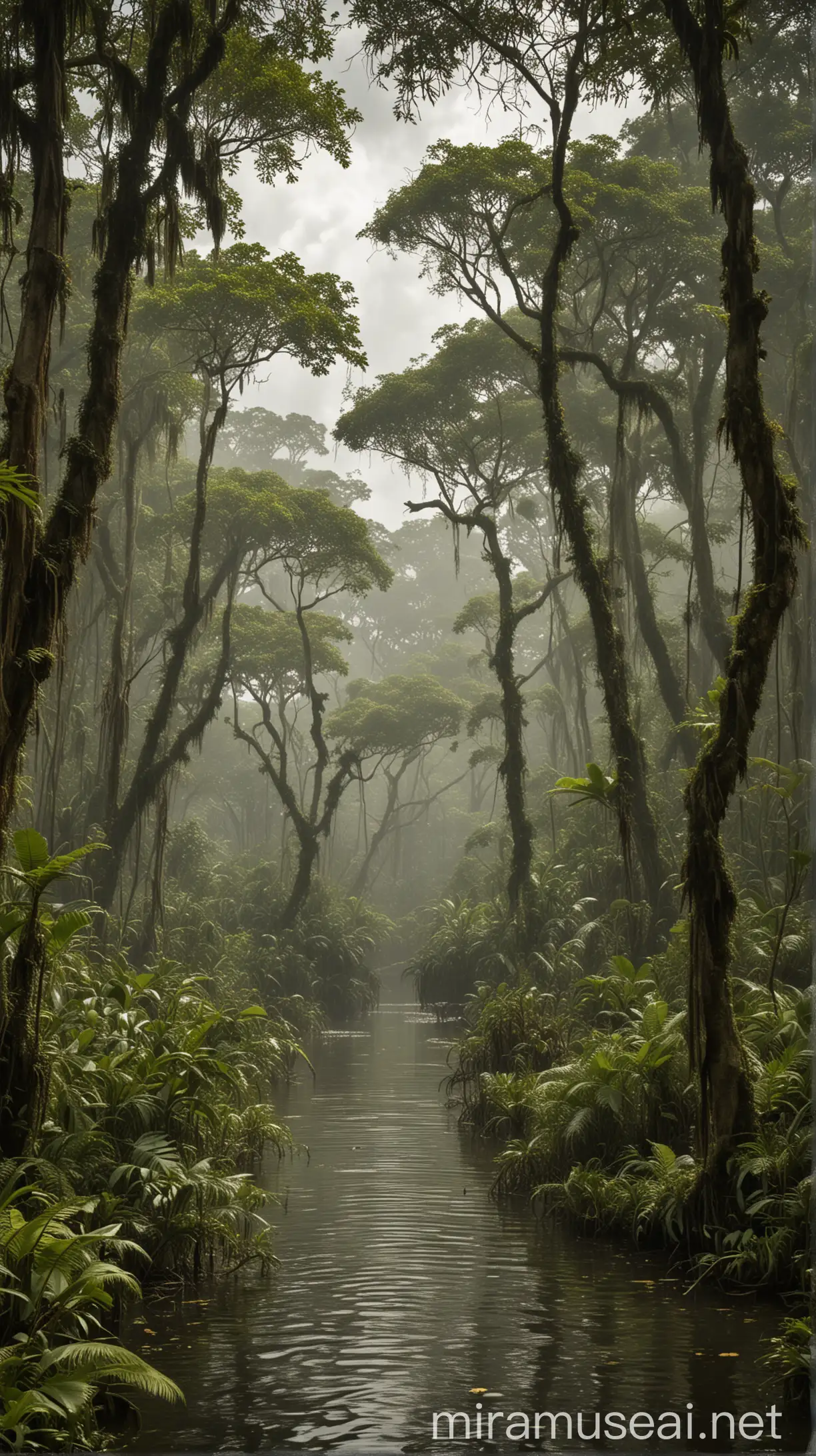 AweInspiring Amazon Rainforest Landscape with Towering Trees and Wildlife